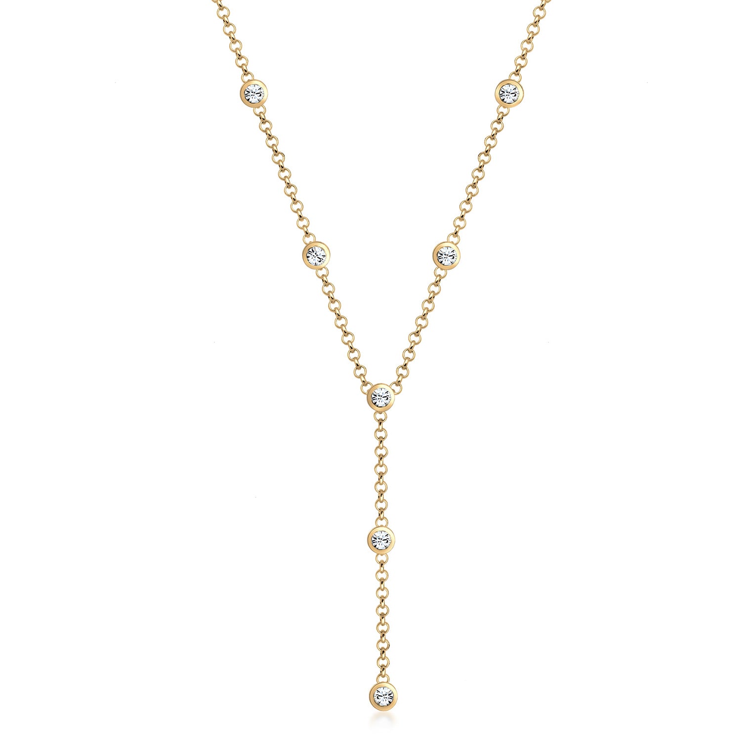 Gold - Elli | Y-Halskette | Kristall (Weiß) | 925er Sterling Silber Vergoldet