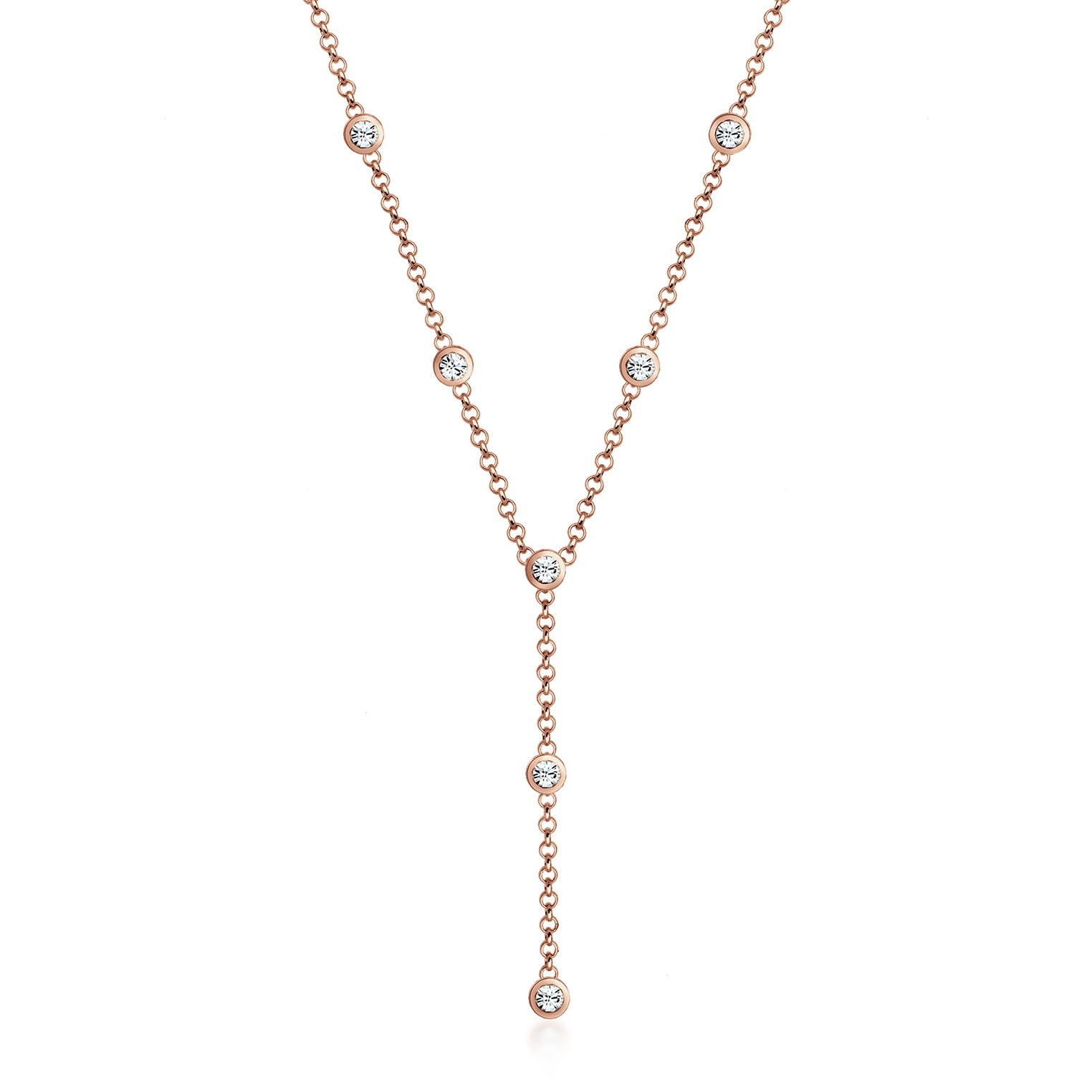 Roségold - Elli | Y-Halskette | Kristall (Weiß) | 925er Sterling Silber Rosévergoldet