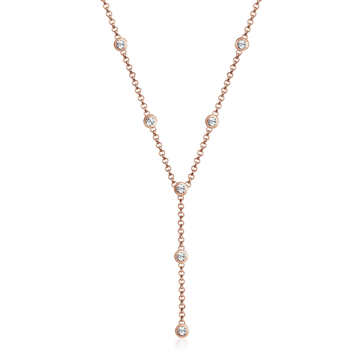 Roségold - Elli | Y-Halskette | Mit Kristallen von Swarovski® (Weiß) | 925er Sterling Silber Rosévergoldet