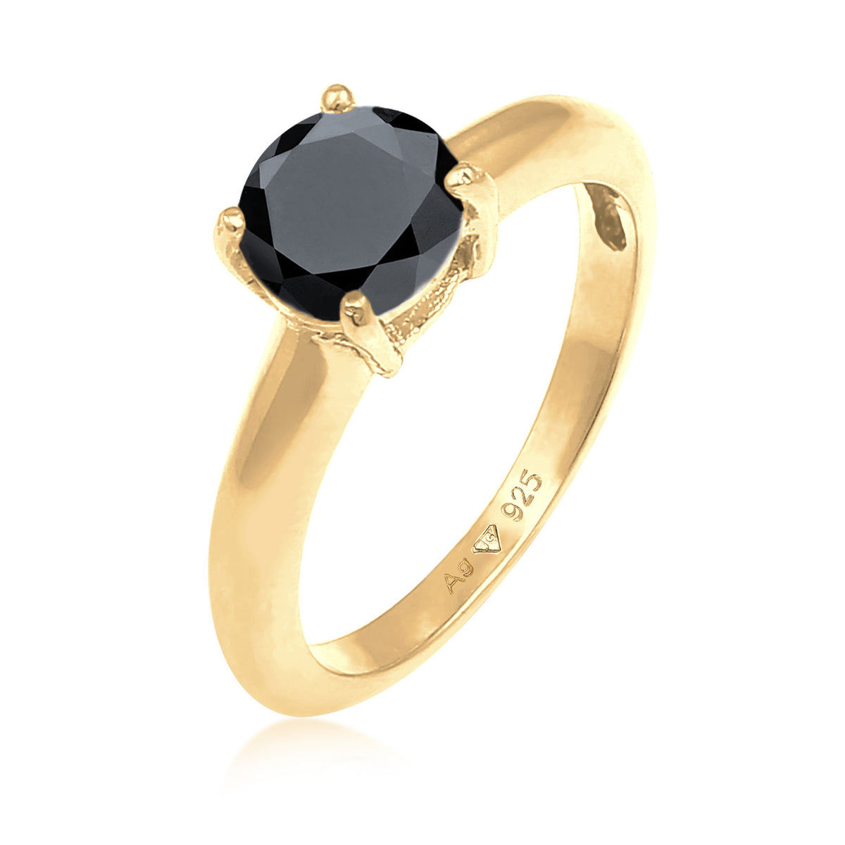 Gelb - Elli | Solitär-Ring | Zirkonia (Schwarz) | 925er Sterling Silber Vergoldet