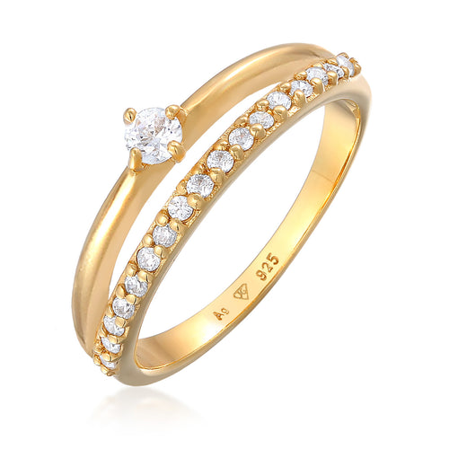 Gold - Elli | Ring Solitär | Zirkonia (Weiß) | 925er Sterling Silber