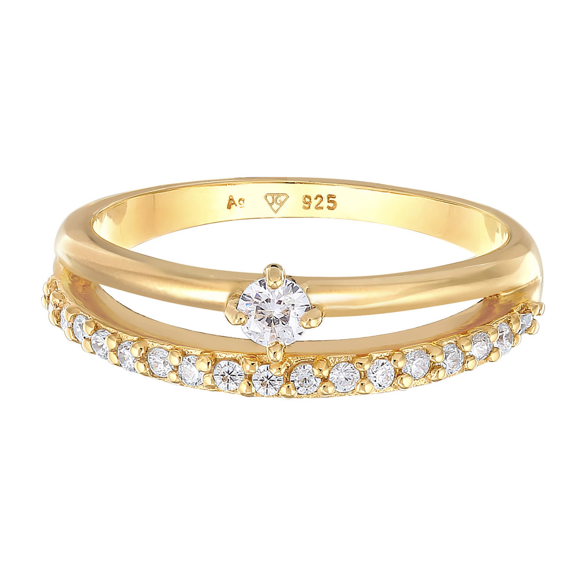 Gold - Elli | Ring Solitär | Zirkonia (Weiß) | 925er Sterling Silber