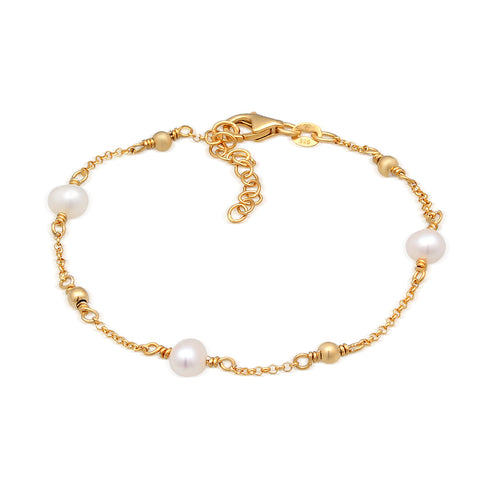 Gold - Elli | Armband  | Süßwasserzuchtperle | 925er Sterling Silber Vergoldet