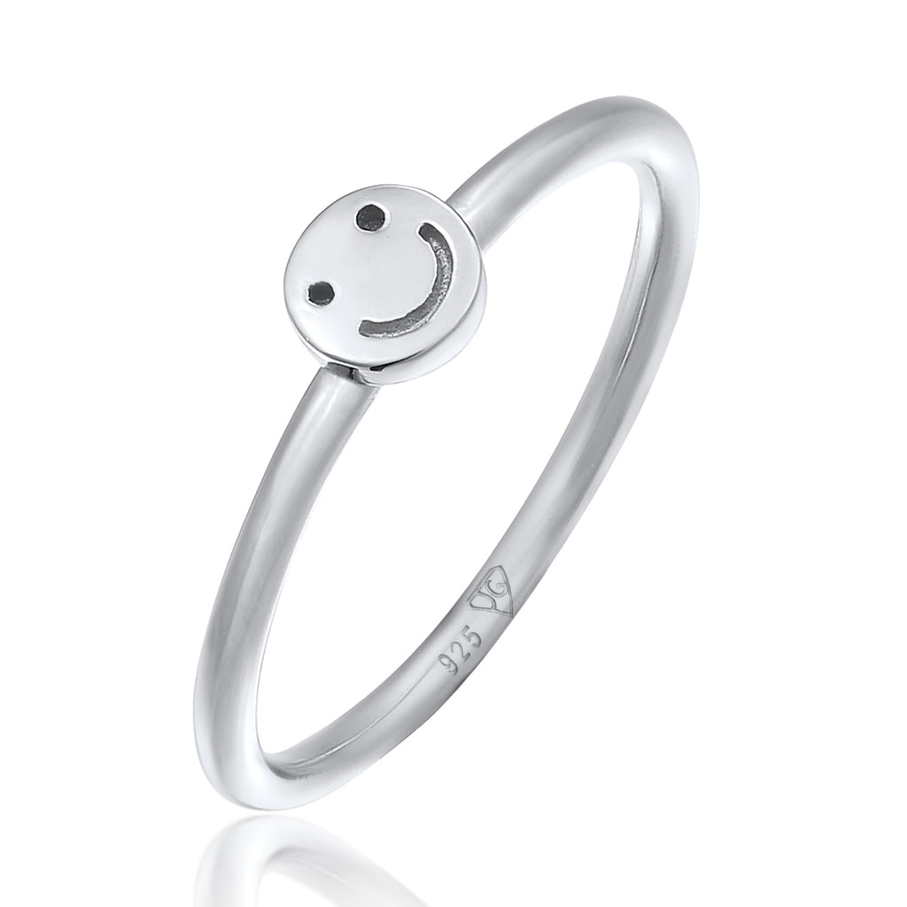 Silber - Elli | Pinky Ring mit Smiling Face | 925er Sterling Silber