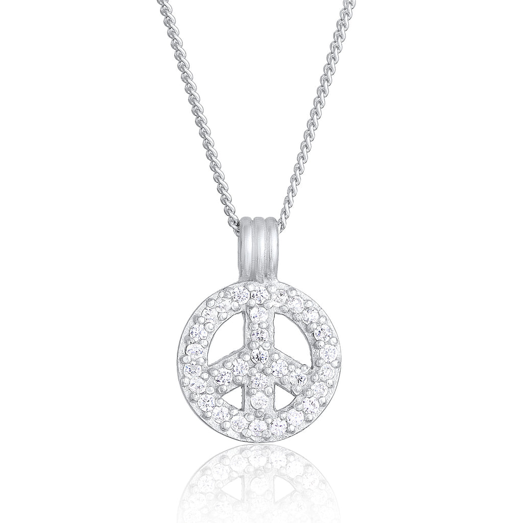 Silber - Elli | Halskette Peace | Zirkonia (Weiß) | 925er Sterling Silber