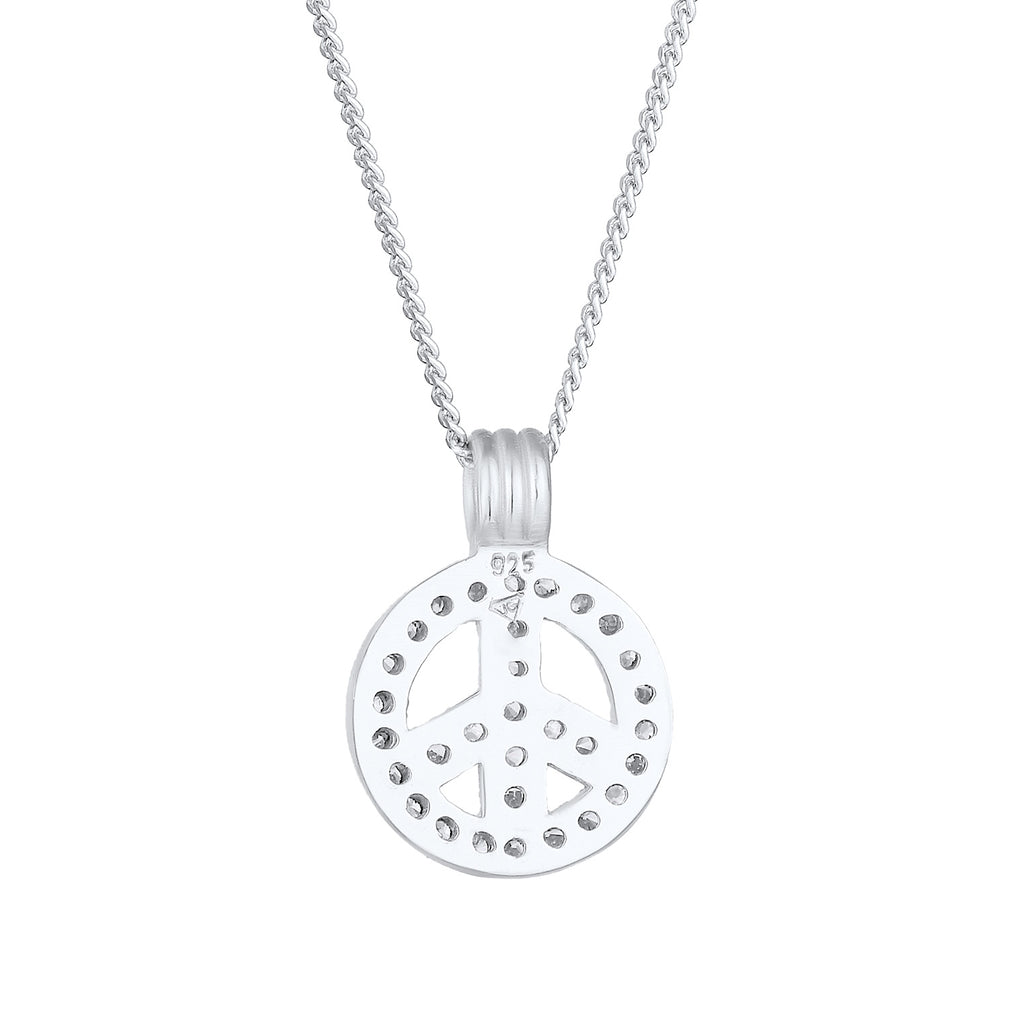 Silber - Elli | Halskette Peace | Zirkonia (Weiß) | 925er Sterling Silber