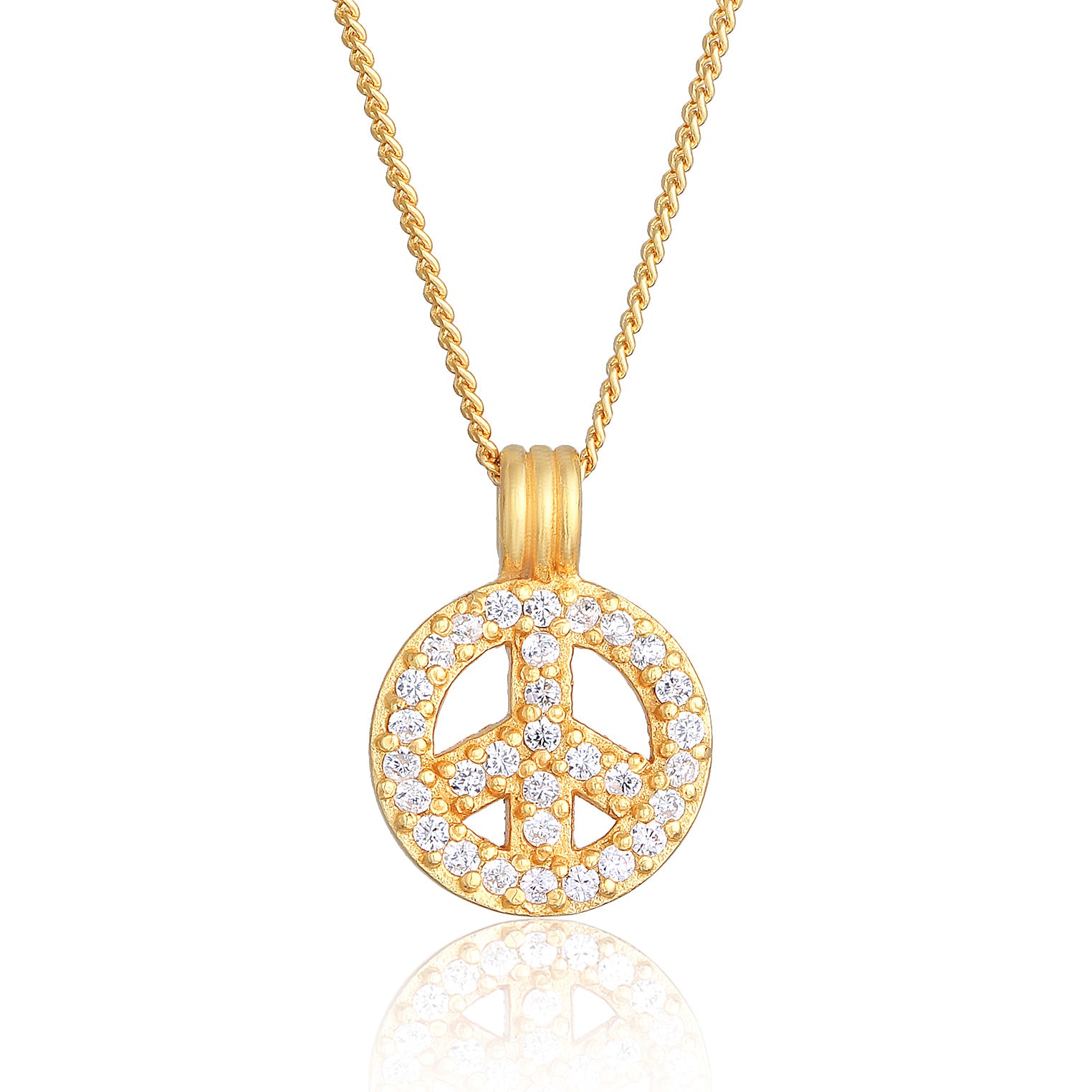 Gold - Elli | Halskette Peace | Zirkonia (Weiß) | 925er Sterling Silber vergoldet