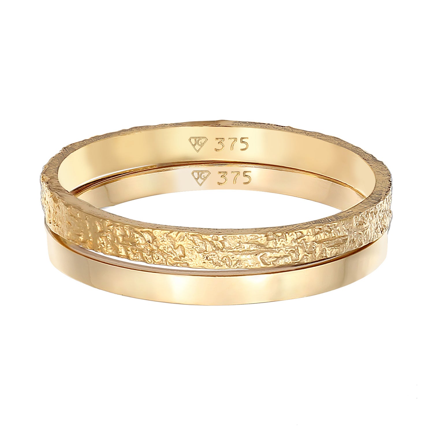 2er Set Bandring Basic Gehämmert 375er Gelbgold – Elli Jewelry