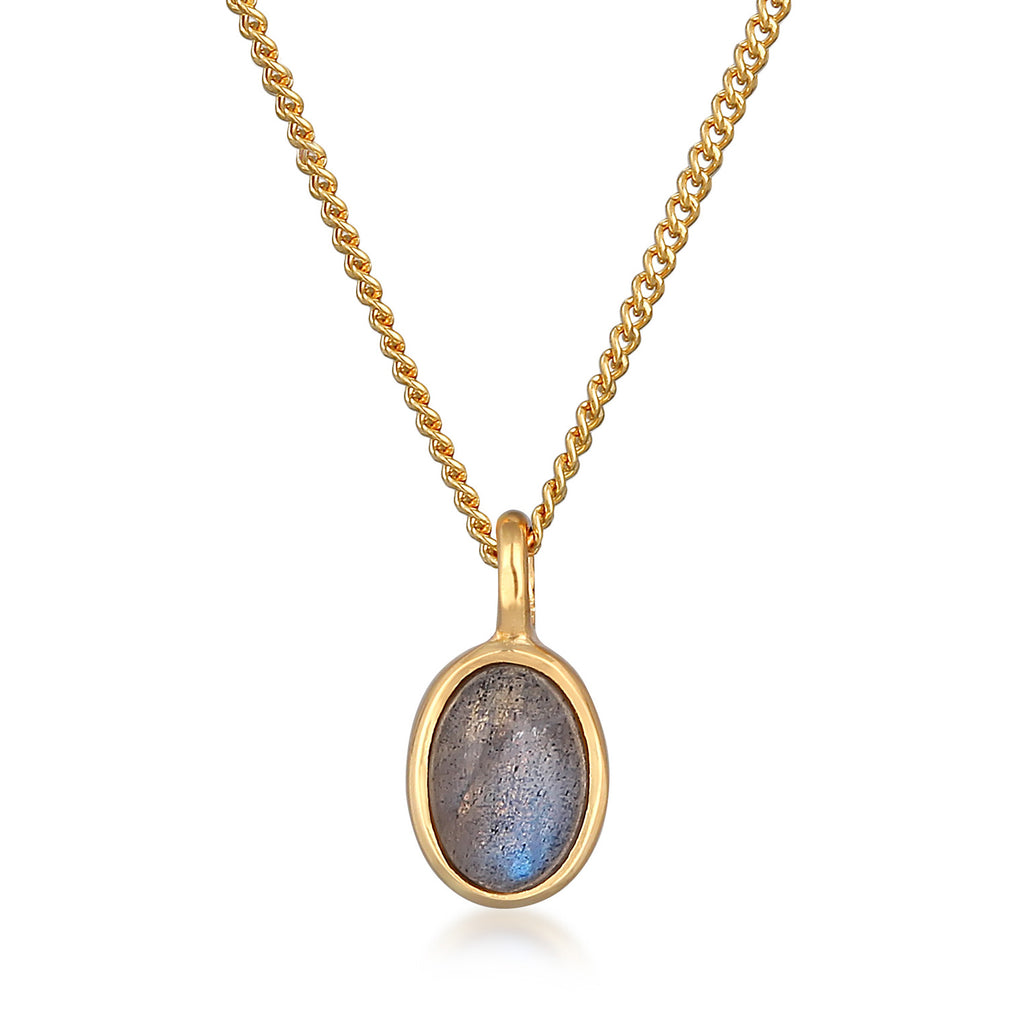 Gold - Elli PREMIUM | Halskette Oval | Labradorit | 375er Gelbgold