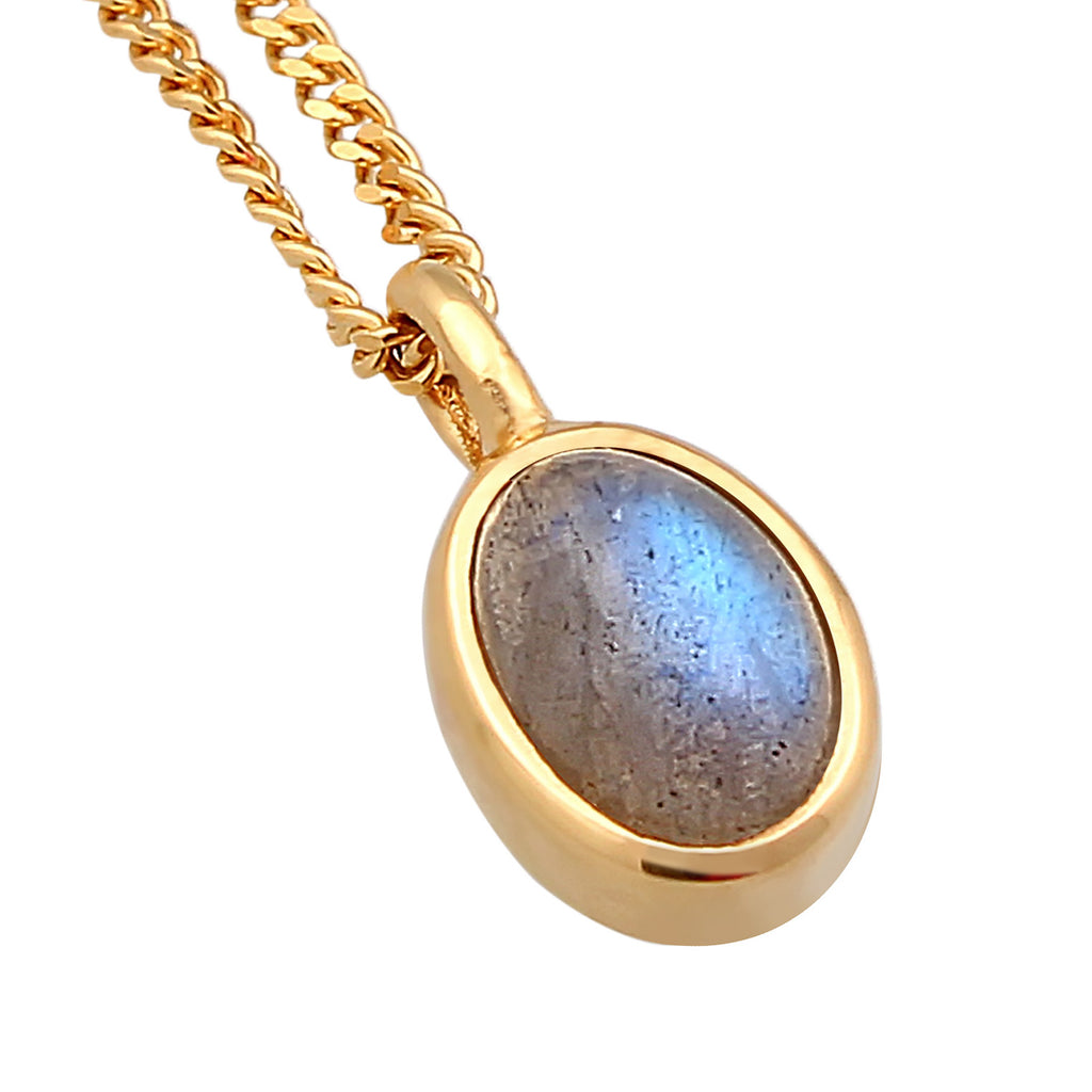 Gold - Elli PREMIUM | Halskette Oval | Labradorit | 375er Gelbgold