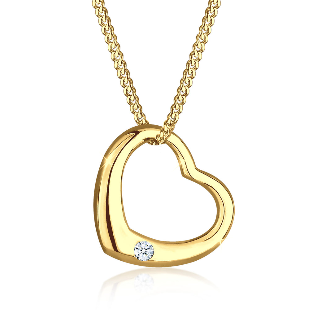 Gold - Elli DIAMONDS | Halskette Herz | Diamant (Weiß, 0.03 ct) | 925er Sterling Silber