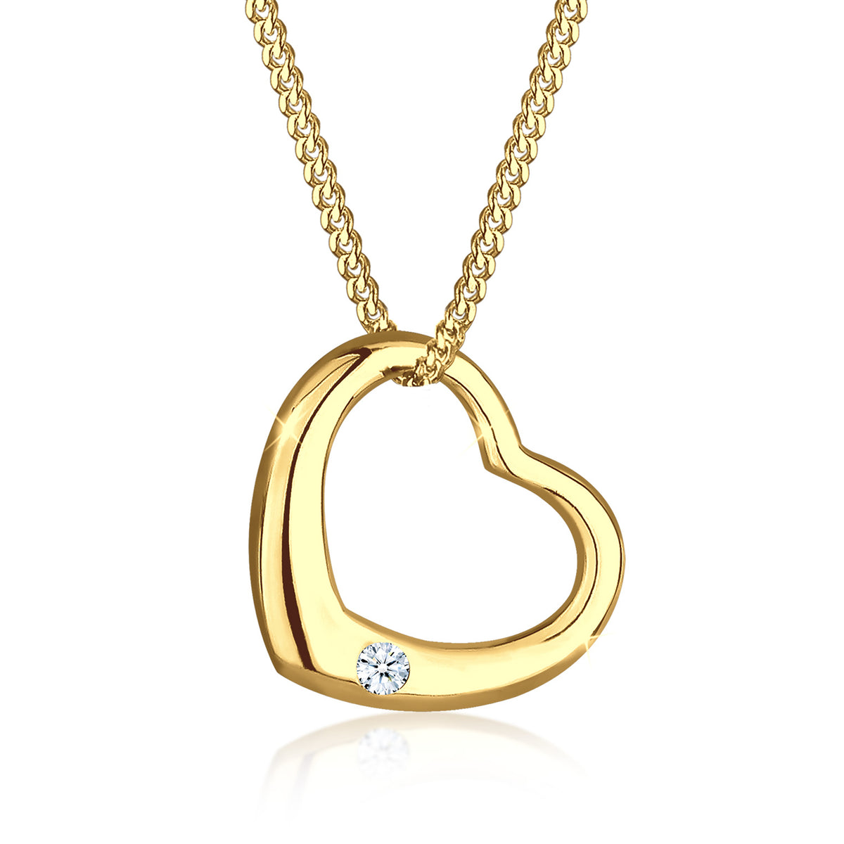 Gold - Elli DIAMONDS | Halskette Herz | Diamant (Weiß, 0.03 ct) | 925er Sterling Silber