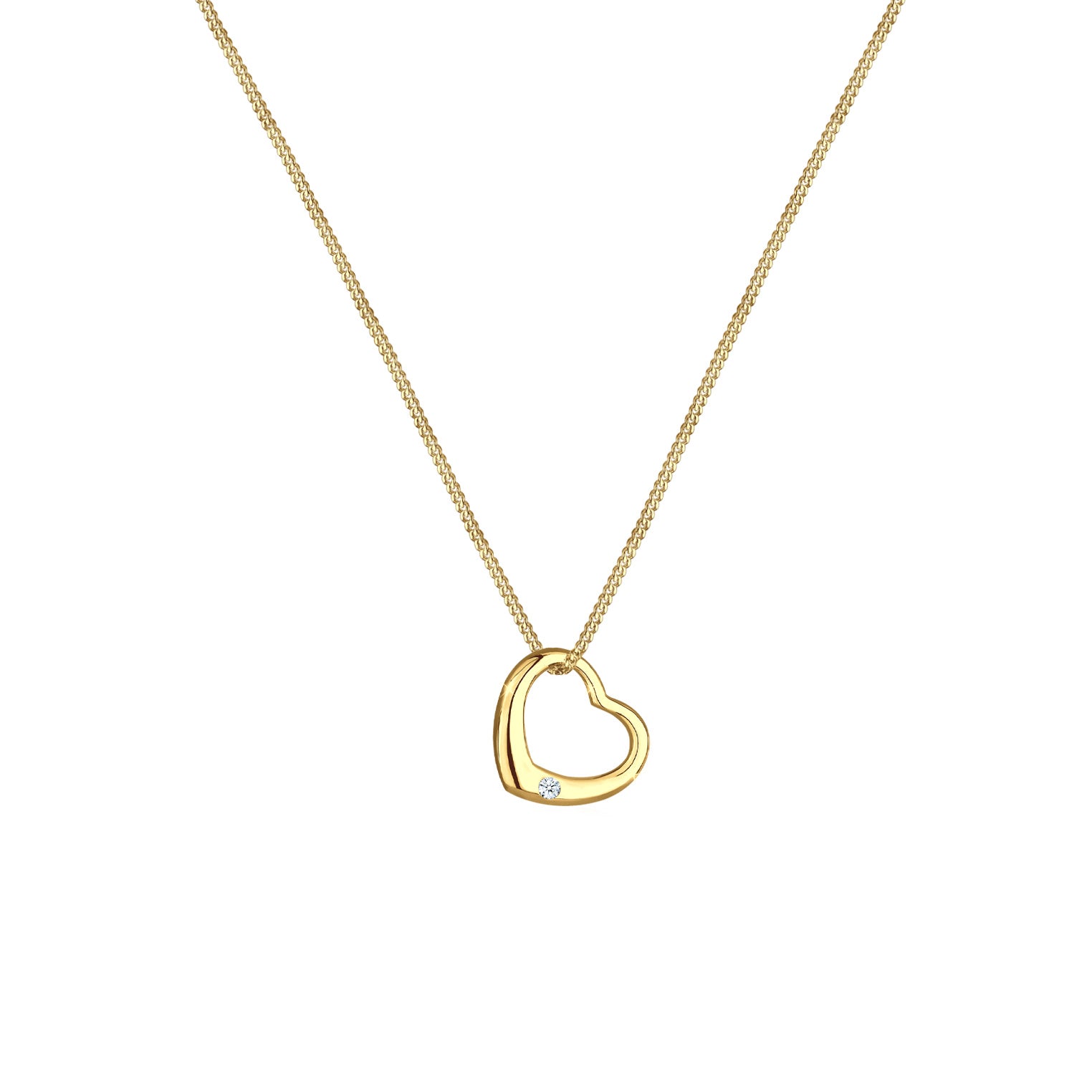 Gold - Elli DIAMONDS | Halskette Herz | Diamant (Weiß, 0.03 ct) | 925er Sterling Silber