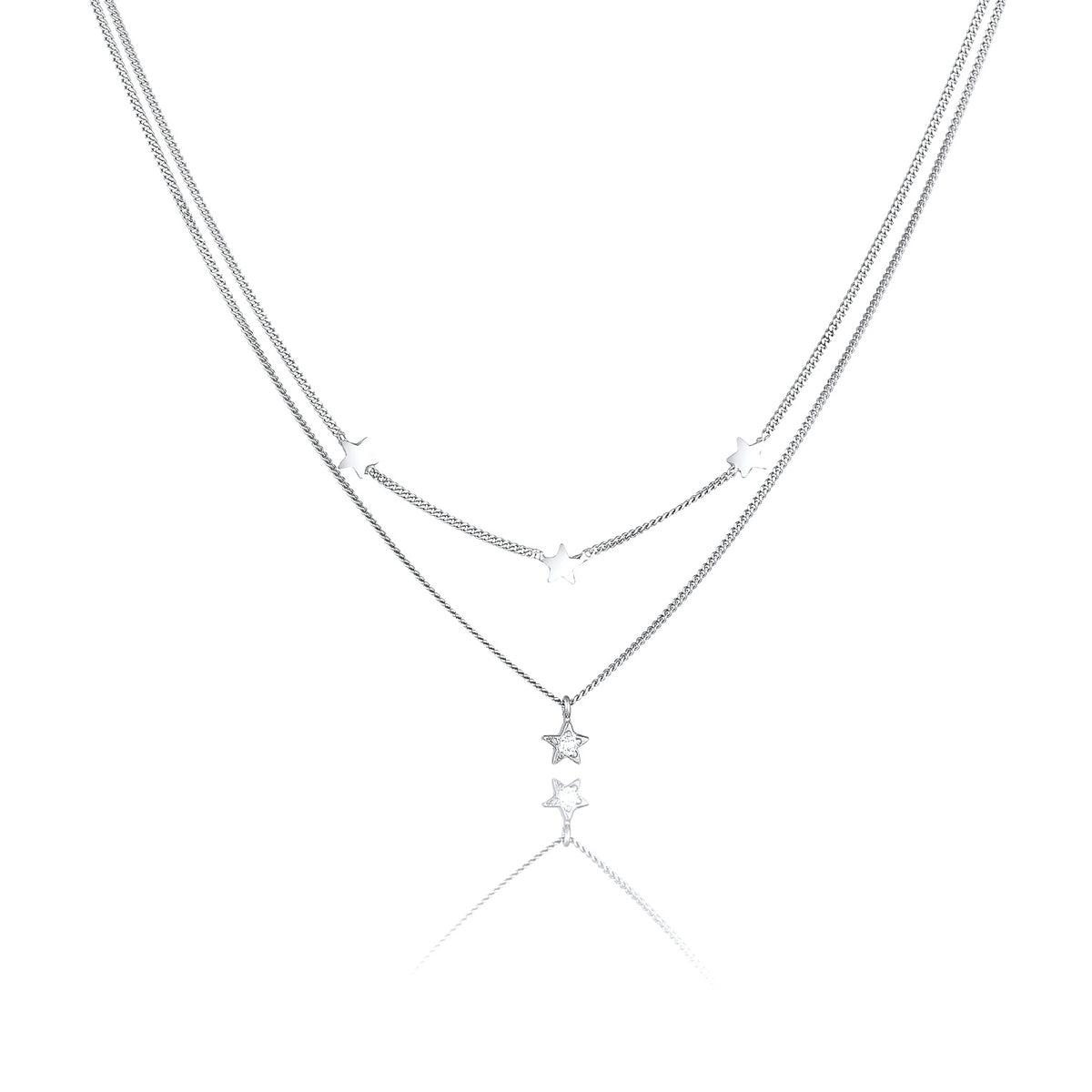 Silber - Elli | Layer-Halskette Stern | Mit Kristallen von Swarovski® (Weiß) | 925er Sterling Silber