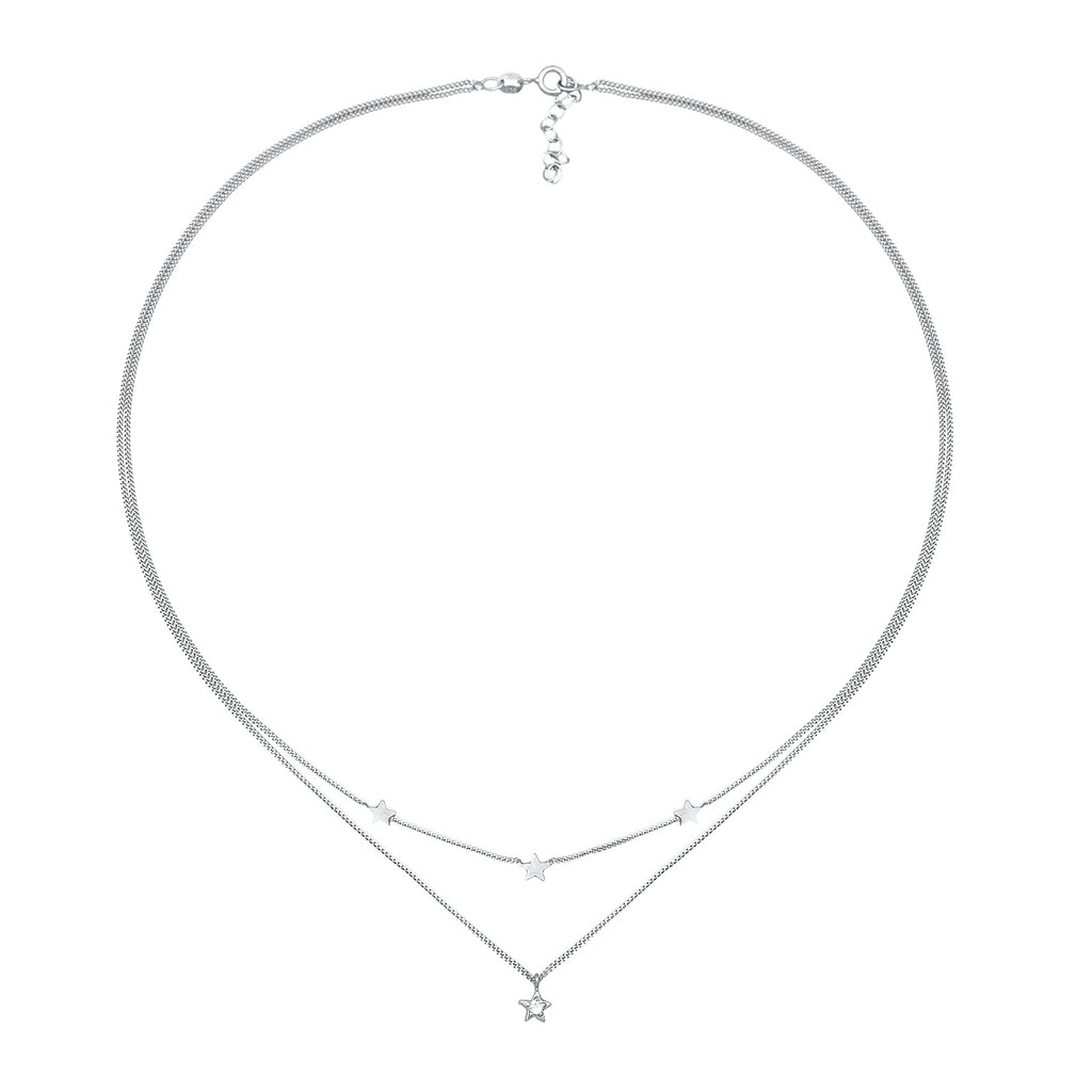 Silber - Elli | Layer-Halskette Stern | Mit Kristallen von Swarovski® (Weiß) | 925er Sterling Silber