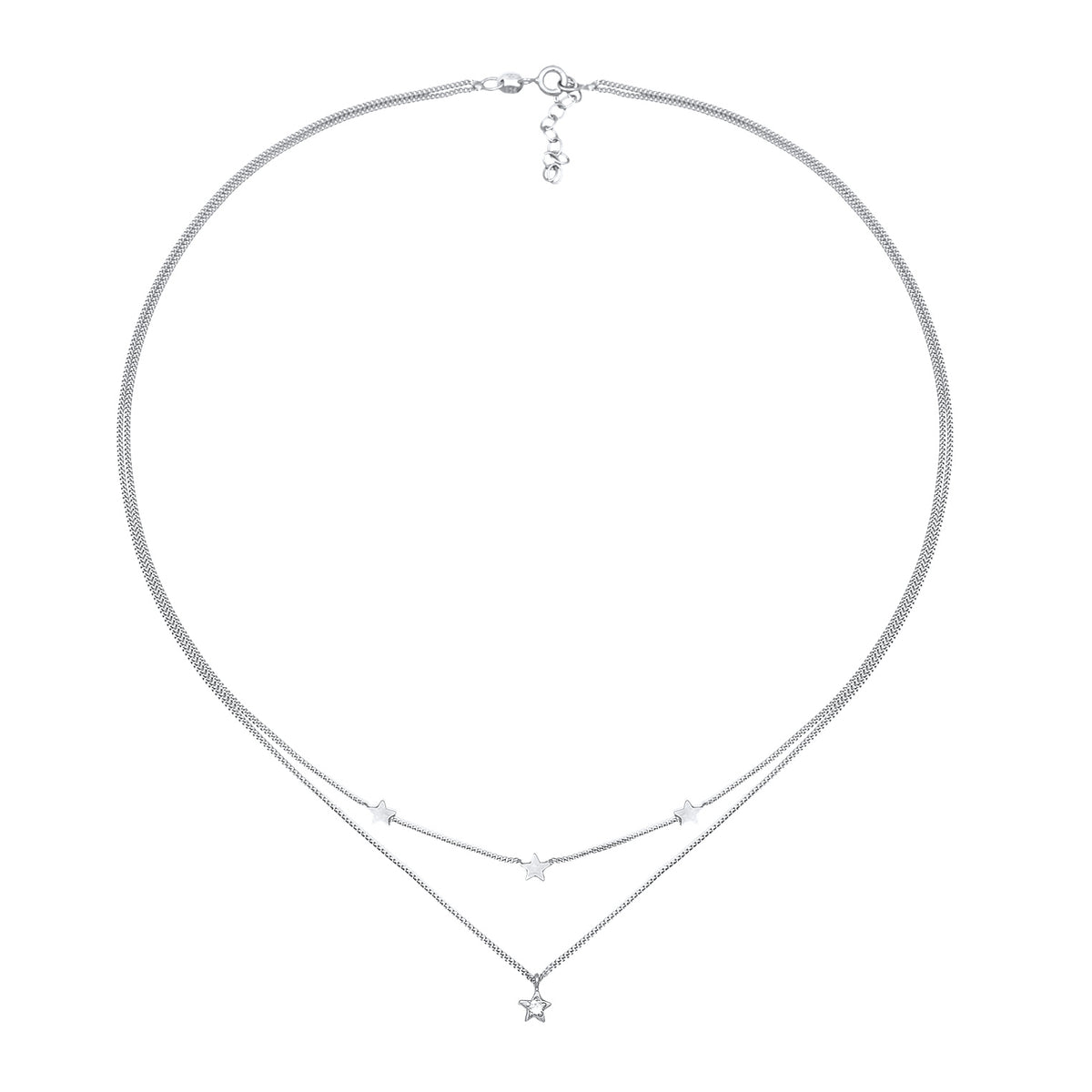 Silber - Elli | Layer-Halskette Stern | Mit Kristallen von Swarovski® (Weiß) | 925er Sterling Silber