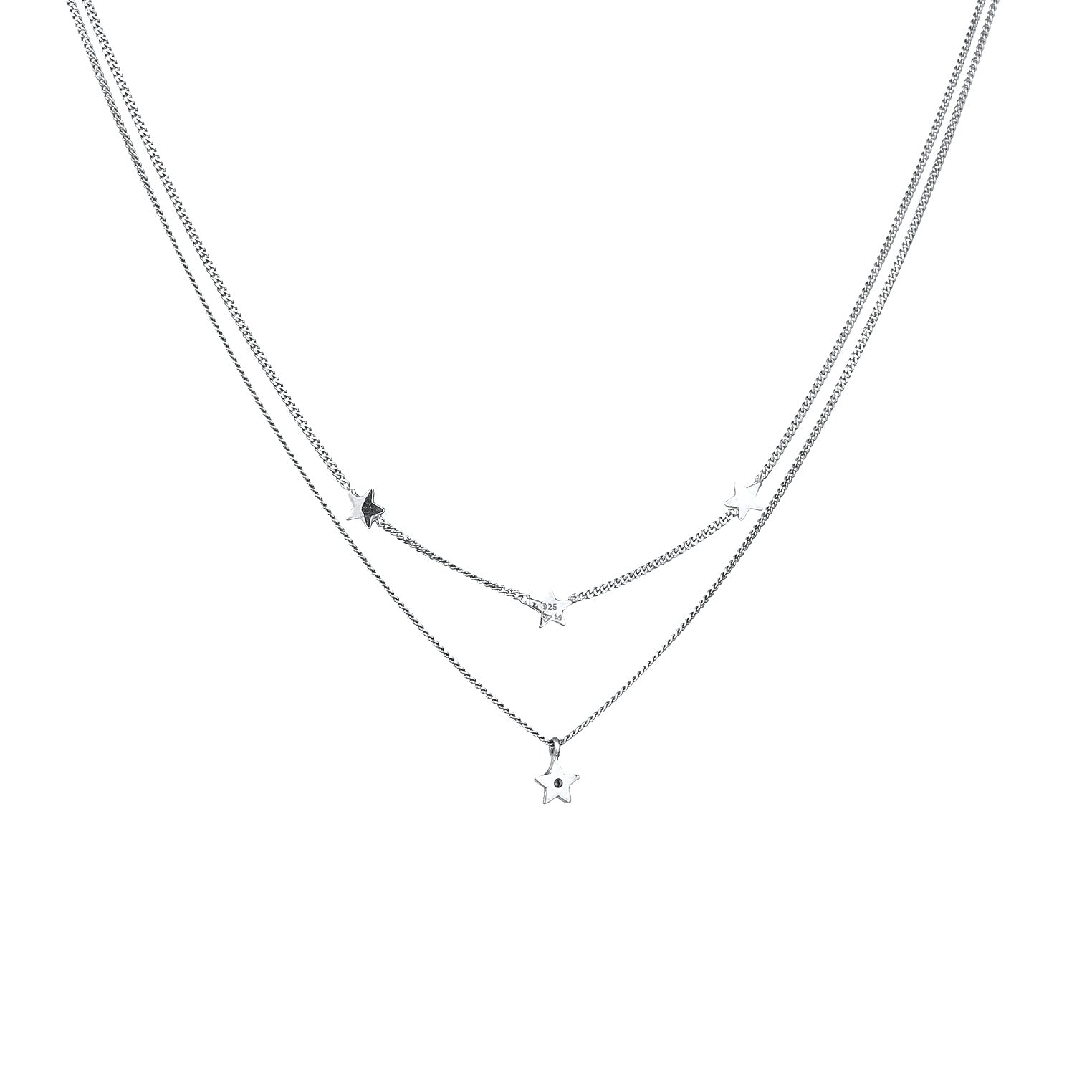 Silber - Elli | Layer-Halskette Stern | Mit Kristallen von Swarovski® (Weiß) | 925er Sterling Silber
