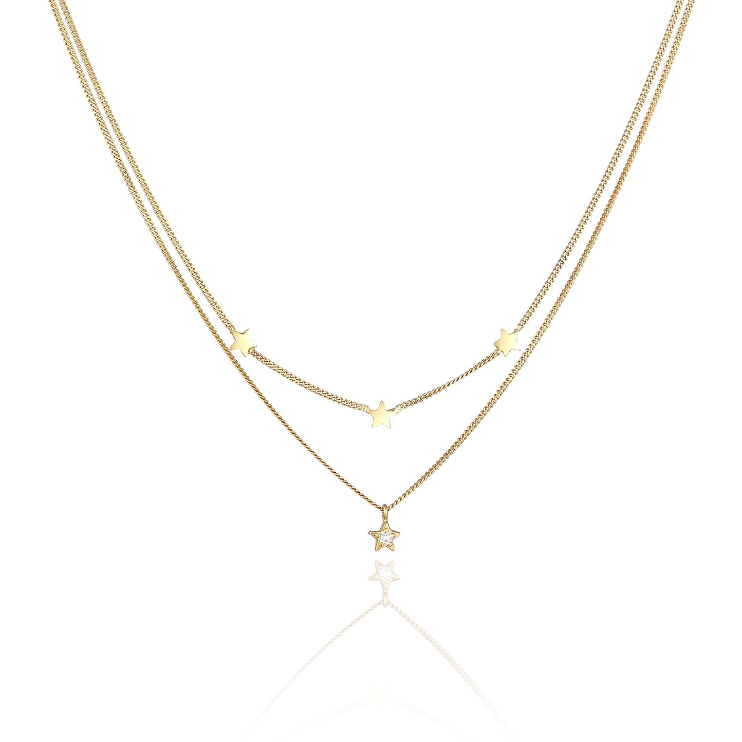 Gold - Elli | Layer-Halskette Stern | Kristall (Weiß) | 925er Sterling Silber Vergoldet