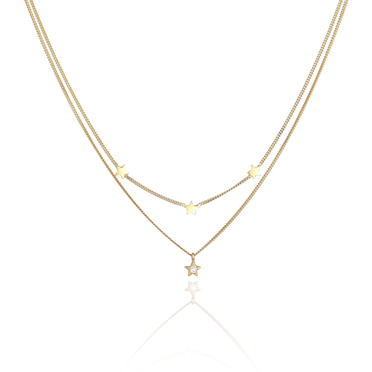 Gold - Elli | Layer-Halskette Stern | Mit Kristallen von Swarovski® (Weiß) | 925er Sterling Silber Vergoldet