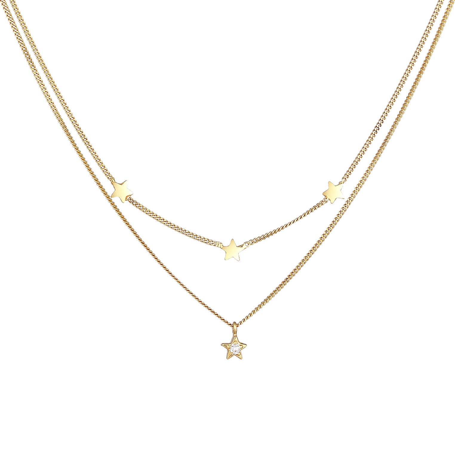 Gold - Elli | Layer-Halskette Stern | Mit Kristallen von Swarovski® (Weiß) | 925er Sterling Silber Vergoldet
