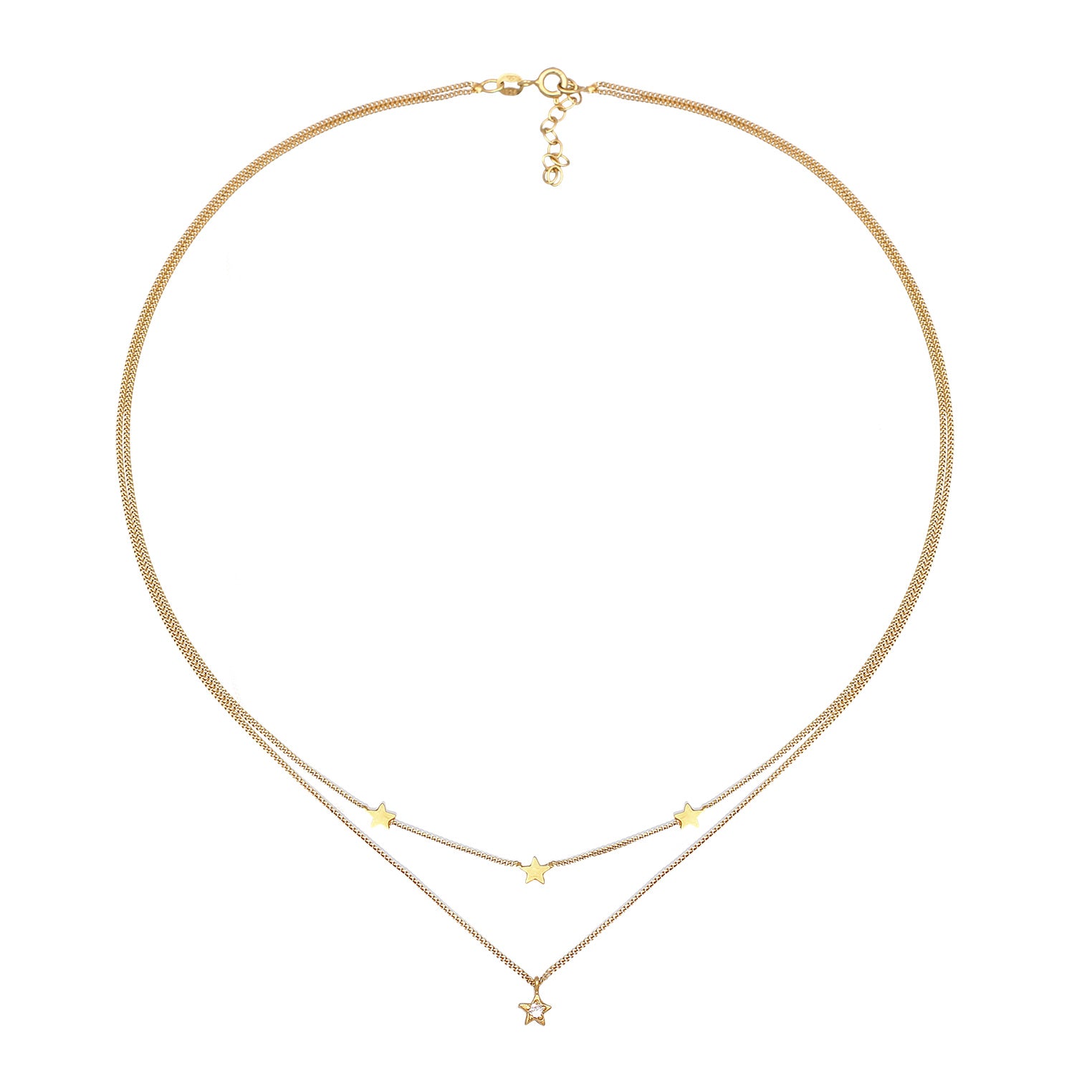 Gold - Elli | Layer-Halskette Stern | Mit Kristallen von Swarovski® (Weiß) | 925er Sterling Silber Vergoldet