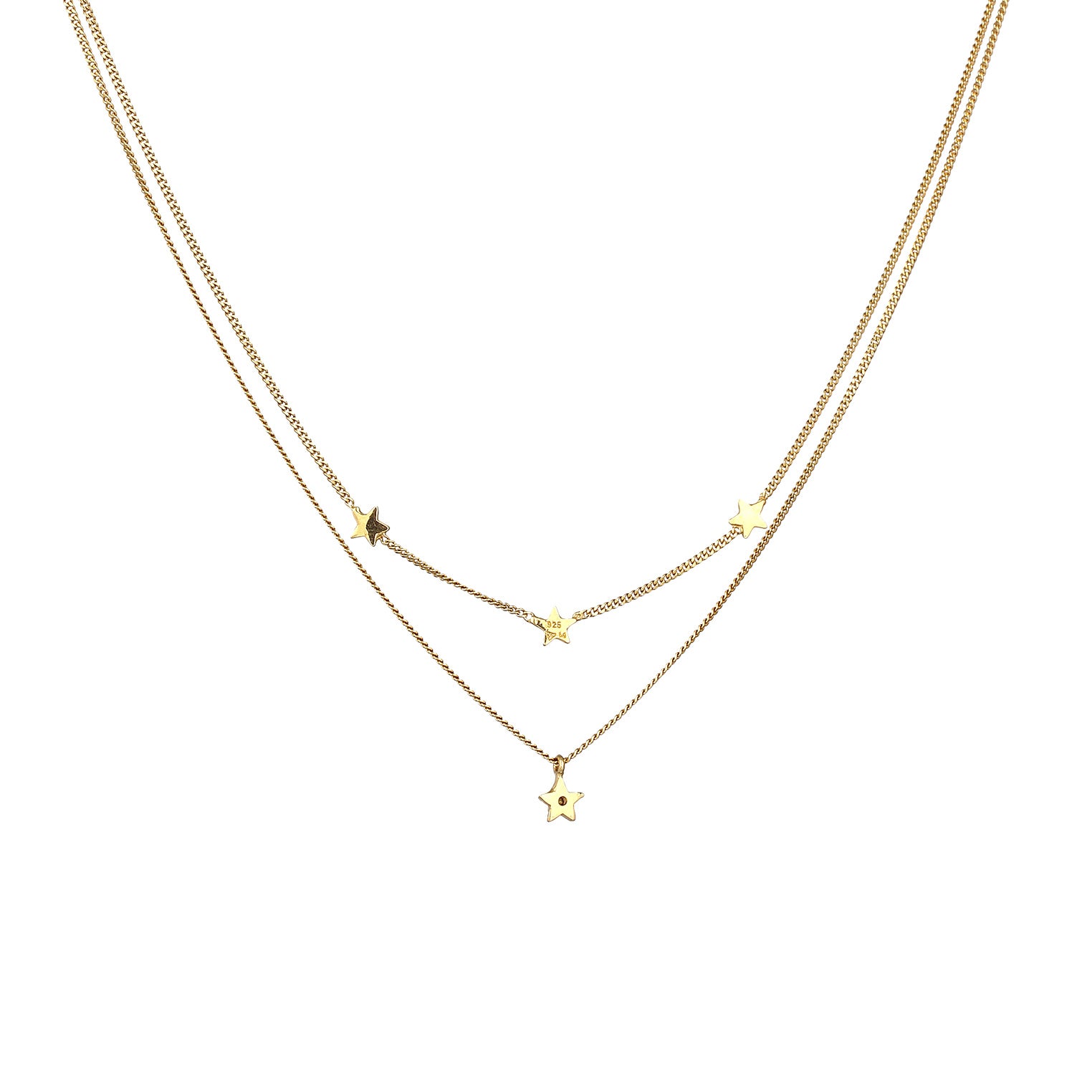 Gold - Elli | Layer-Halskette Stern | Mit Kristallen von Swarovski® (Weiß) | 925er Sterling Silber Vergoldet