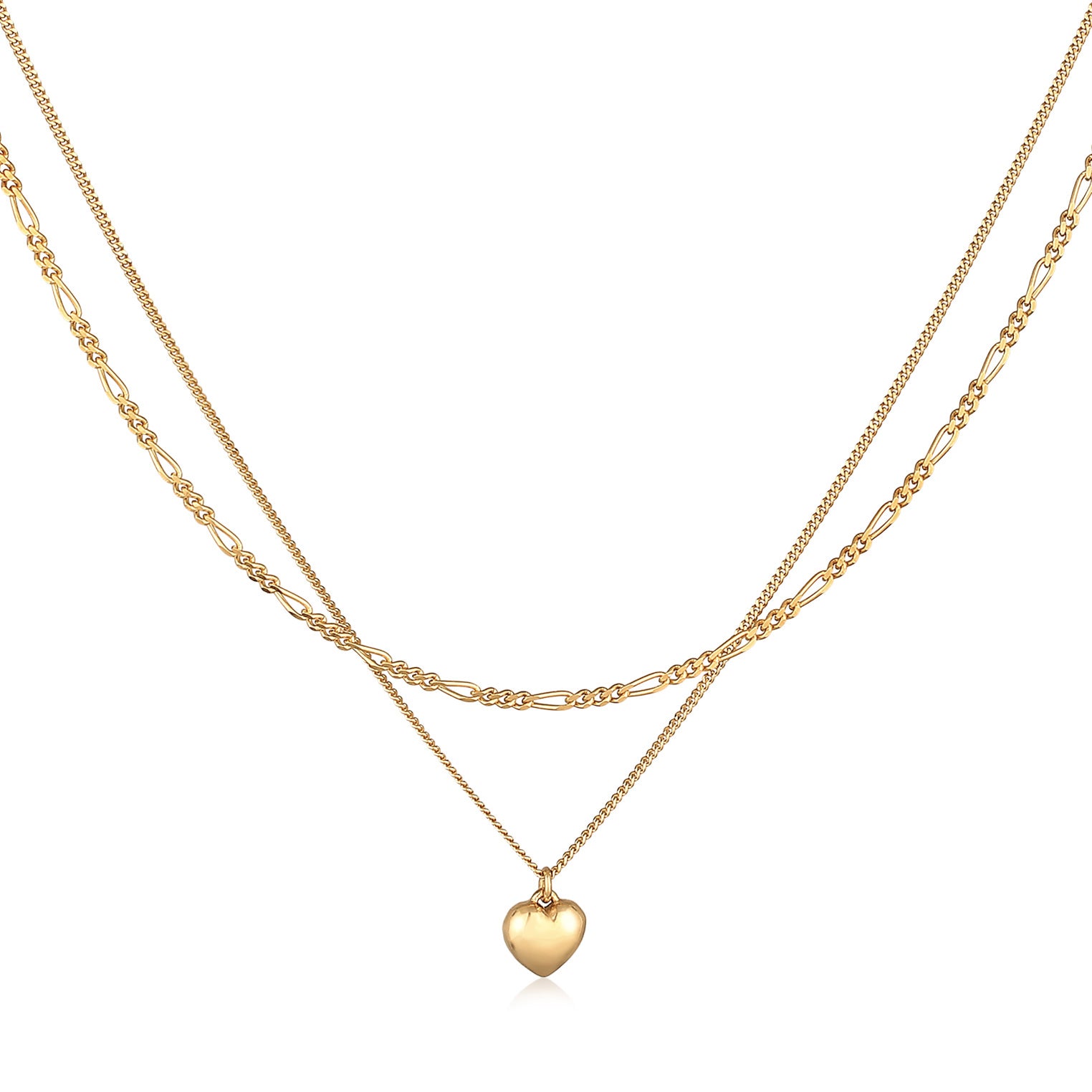 Gold - Elli | Layer-Halskette Herz | 925er Sterling Silber Vergoldet
