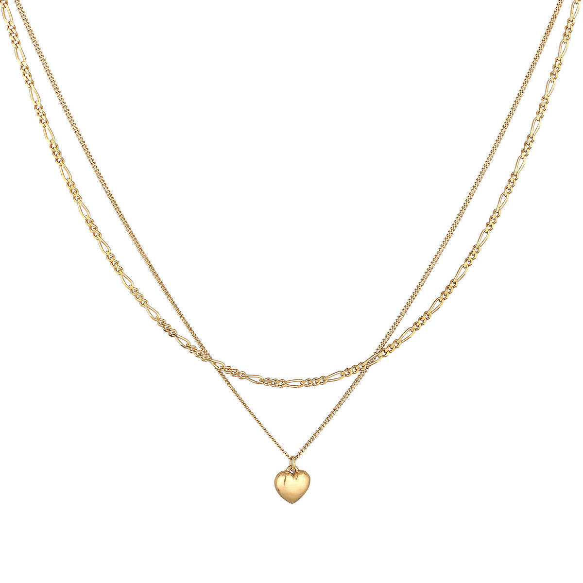 Gold - Elli | Layer-Halskette Herz | 925er Sterling Silber Vergoldet