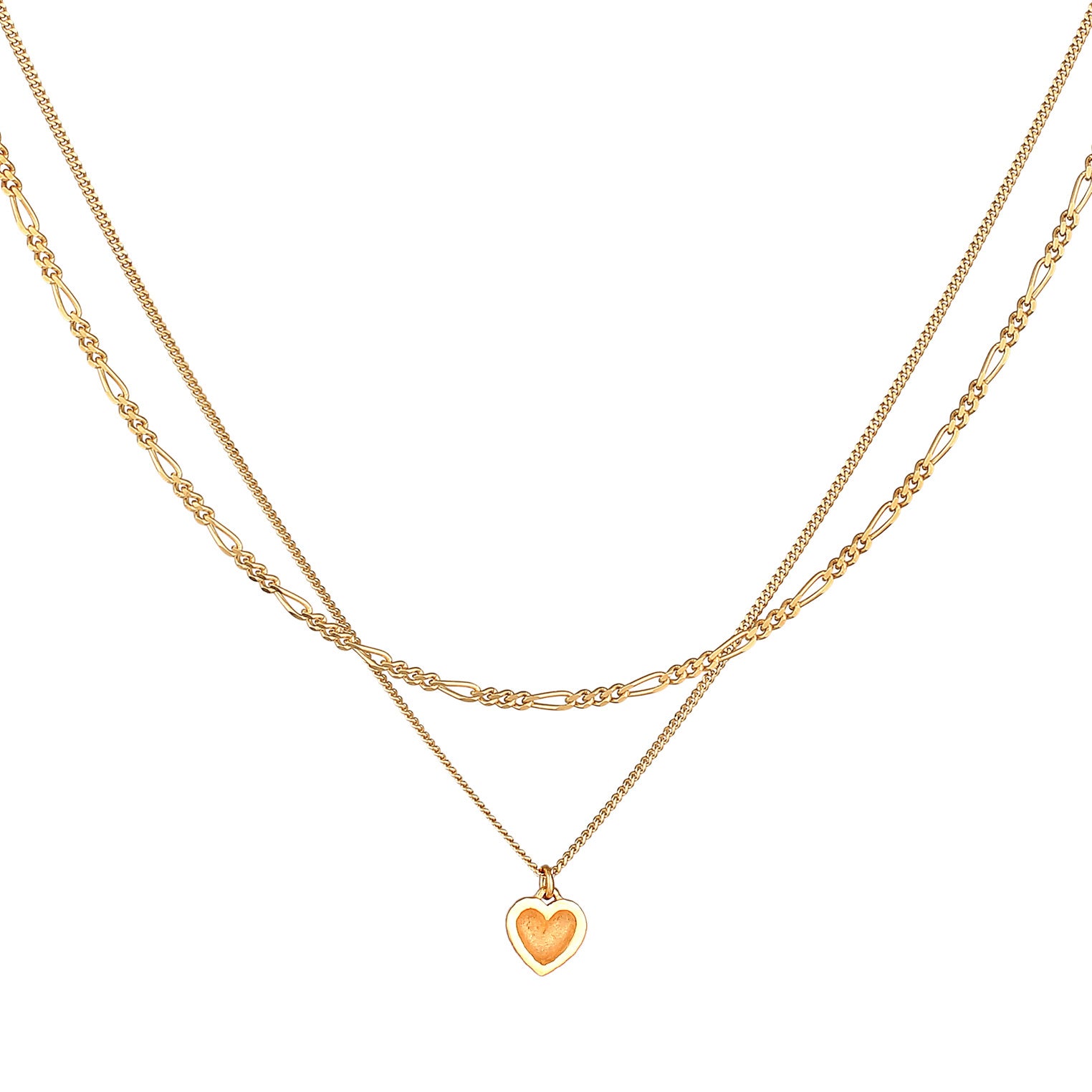 Gold - Elli | Layer-Halskette Herz | 925er Sterling Silber Vergoldet