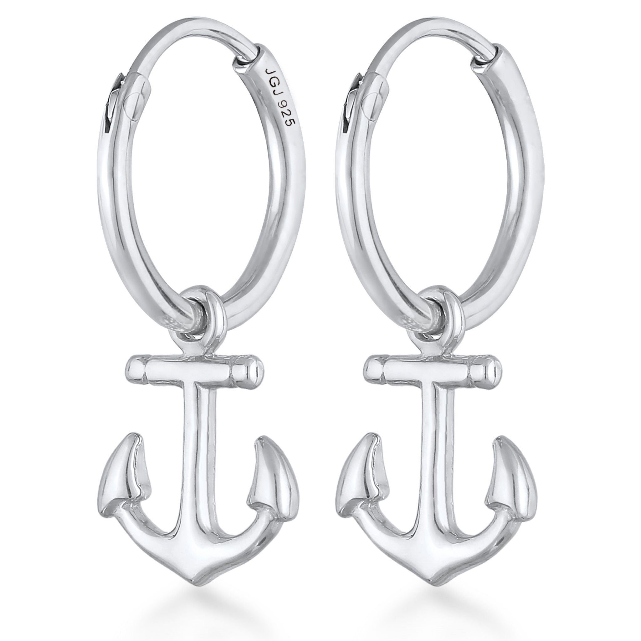 Silber - Elli | Creolen Anker Anhänger | 925er Sterling Silber