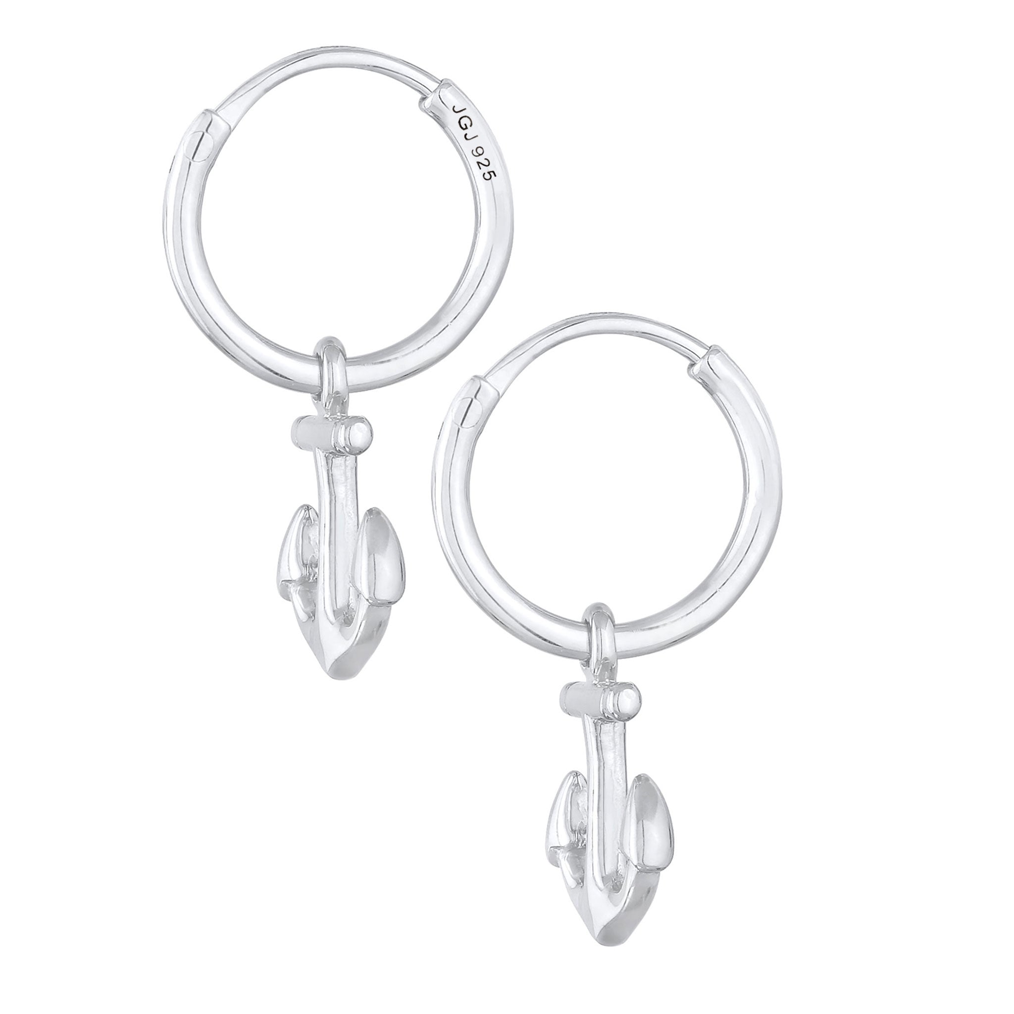 Silber - Elli | Creolen Anker Anhänger | 925er Sterling Silber
