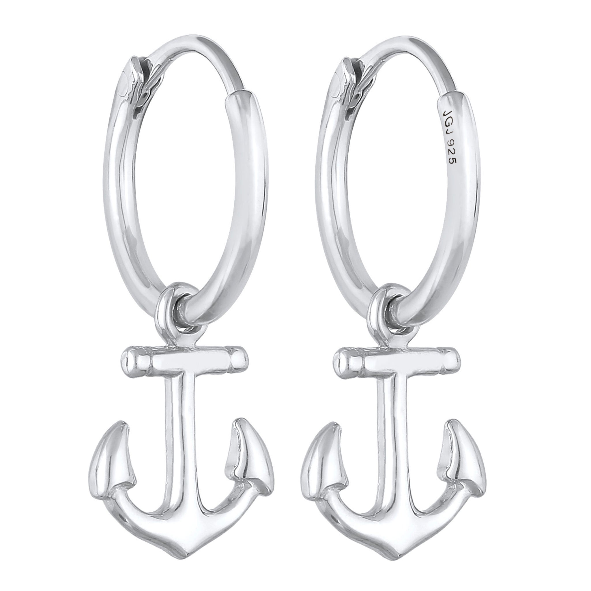 Silber - Elli | Creolen Anker Anhänger | 925er Sterling Silber