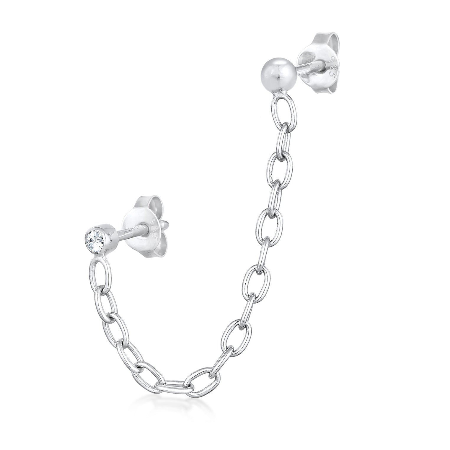 Silber - Elli | Ohrstecker Kette | Mit Kristallen von Swarovski® (Weiß) | 925er Sterling Silber