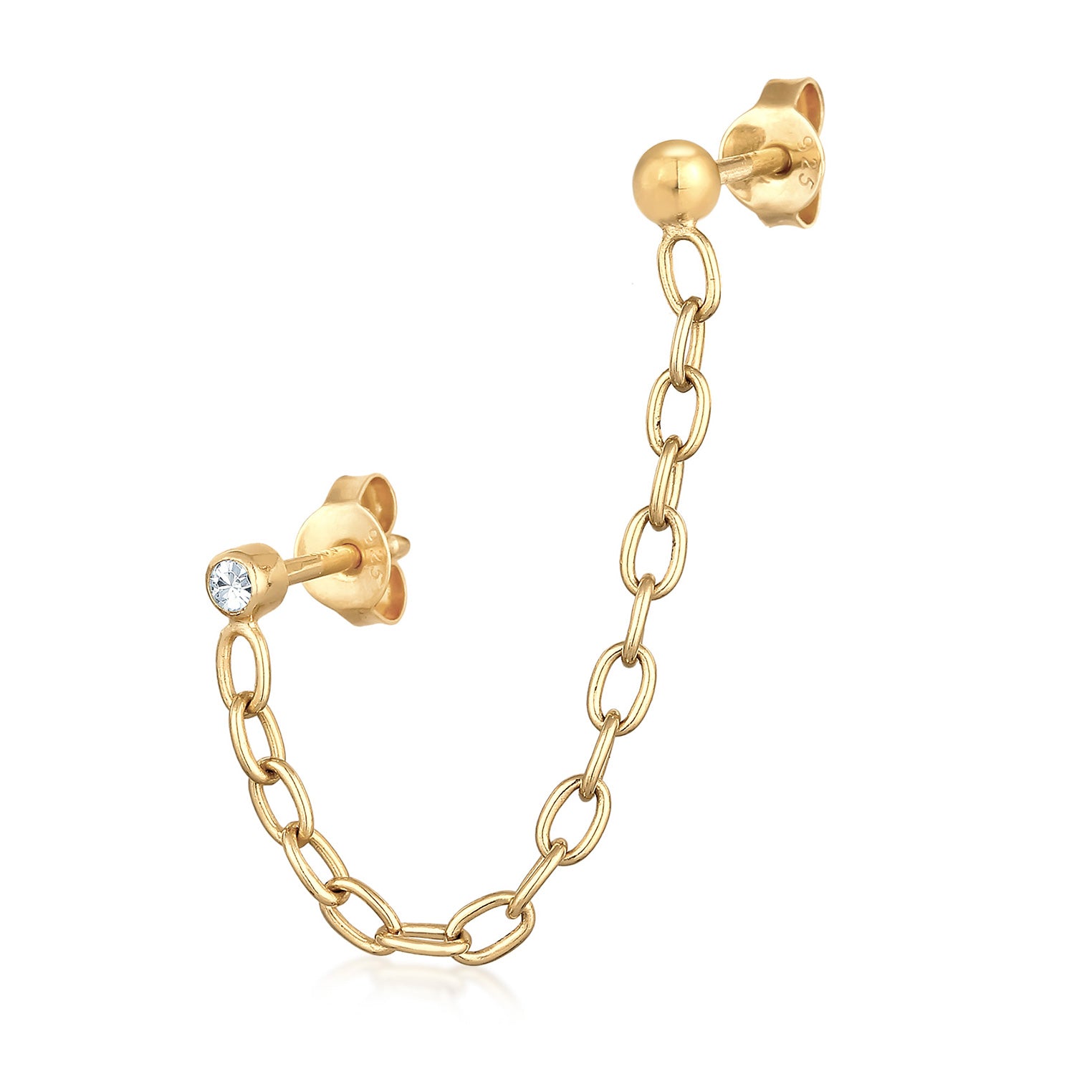 Gold - Elli | Ohrstecker Kette | Mit Kristallen von Swarovski® (Weiß) | 925er Sterling Silber Vergoldet