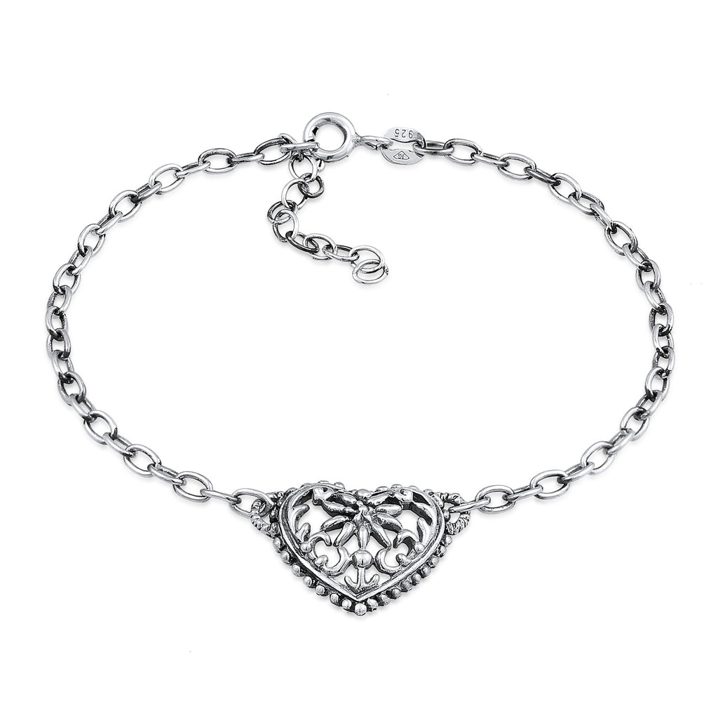Silber - Elli | Armband Herz Edelweiss | 925er Sterling Silber