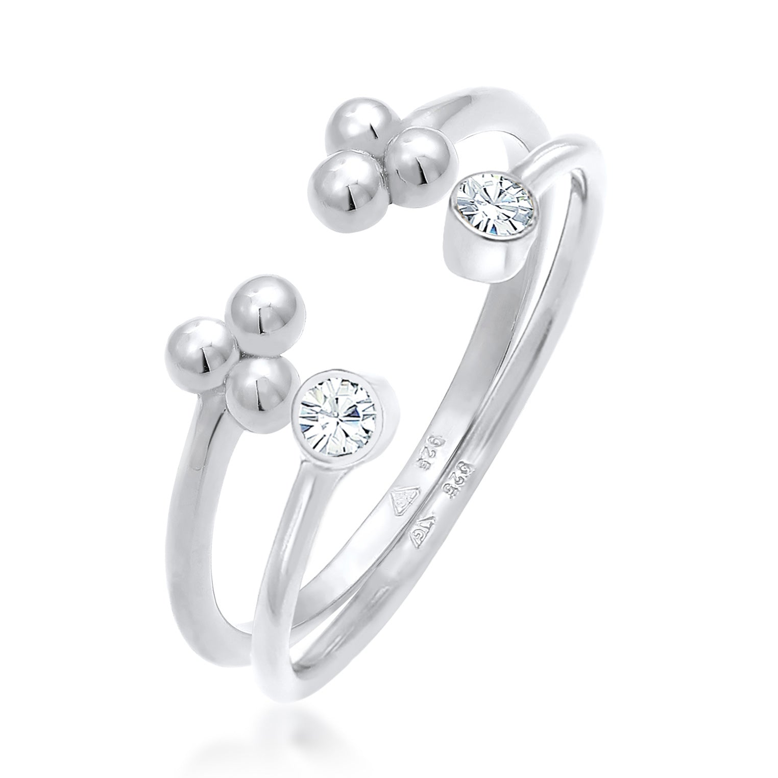 Silber - Elli | Ring-Set Kugel Offen | Mit Kristallen von Swarovski® (Weiß) | 925er Sterling Silber