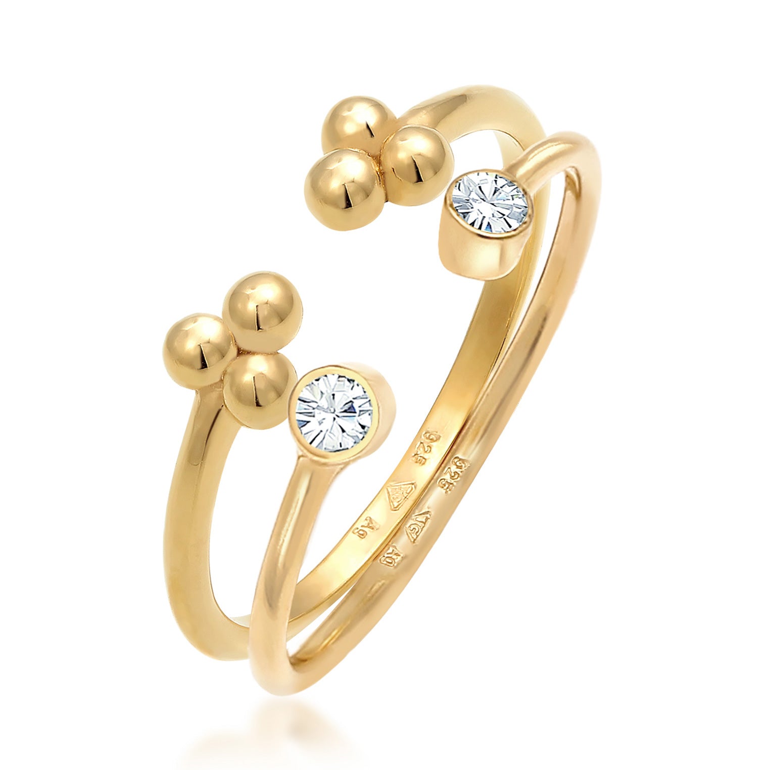 Gold - Elli | Ring-Set Kugel Offen | Mit Kristallen von Swarovski® (Weiß) | 925er Sterling Silber