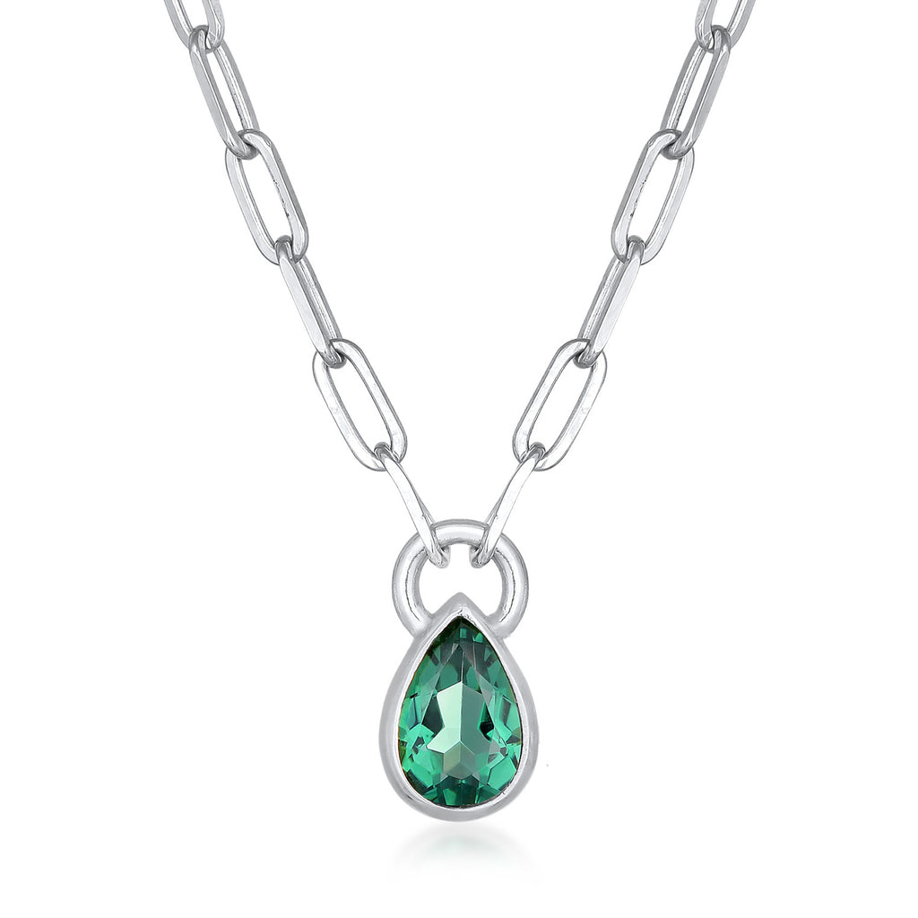 Silber - Elli PREMIUM | Glieder-Halskette Tropfen | Quarz (Grün) | 925er Sterling Silber