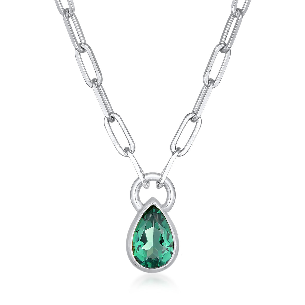 Silber - Elli PREMIUM | Glieder-Halskette Tropfen | Quarz (Grün) | 925er Sterling Silber