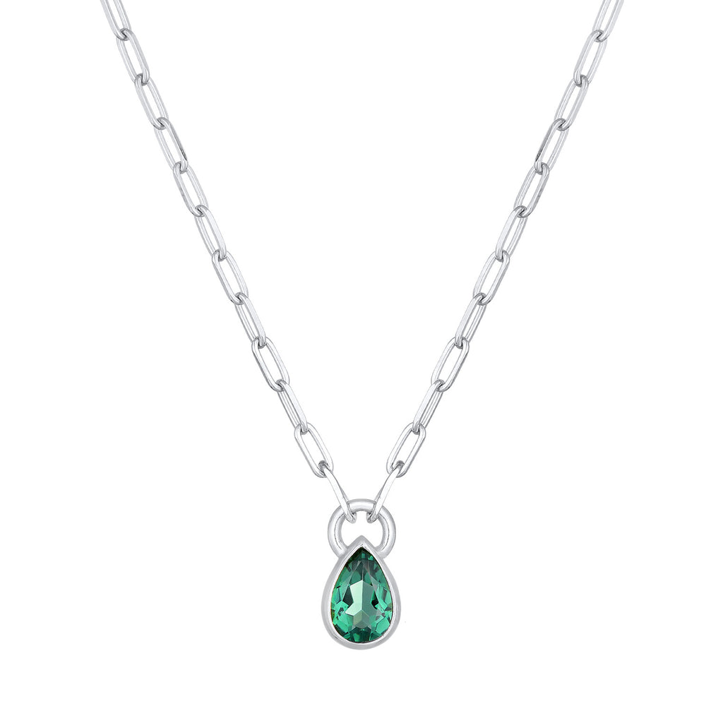 Silber - Elli PREMIUM | Glieder-Halskette Tropfen | Quarz (Grün) | 925er Sterling Silber