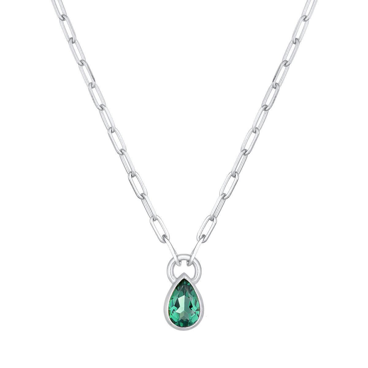 Silber - Elli PREMIUM | Glieder-Halskette Tropfen | Quarz (Grün) | 925er Sterling Silber