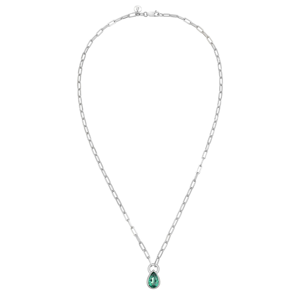 Silber - Elli PREMIUM | Glieder-Halskette Tropfen | Quarz (Grün) | 925er Sterling Silber