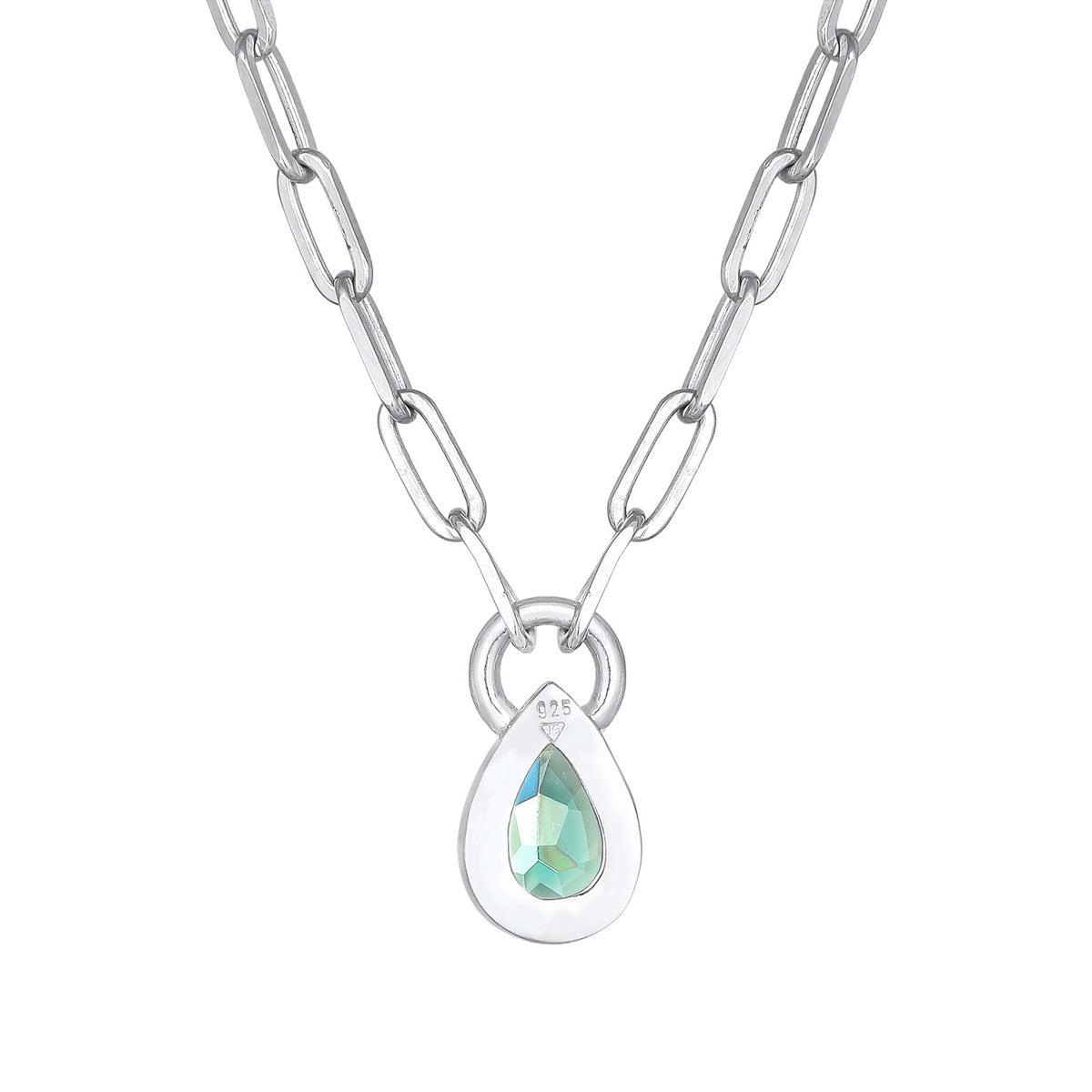 Silber - Elli PREMIUM | Glieder-Halskette Tropfen | Quarz (Grün) | 925er Sterling Silber