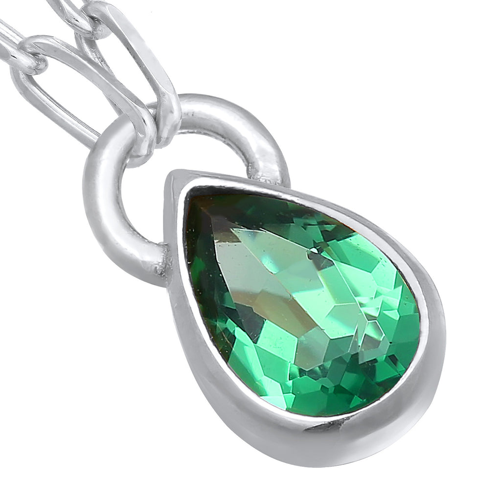 Silber - Elli PREMIUM | Glieder-Halskette Tropfen | Quarz (Grün) | 925er Sterling Silber