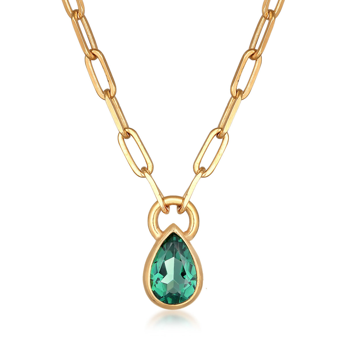 Gold - Elli PREMIUM | Glieder-Halskette Tropfen | Quarz (Grün) | 925er Sterling Silber