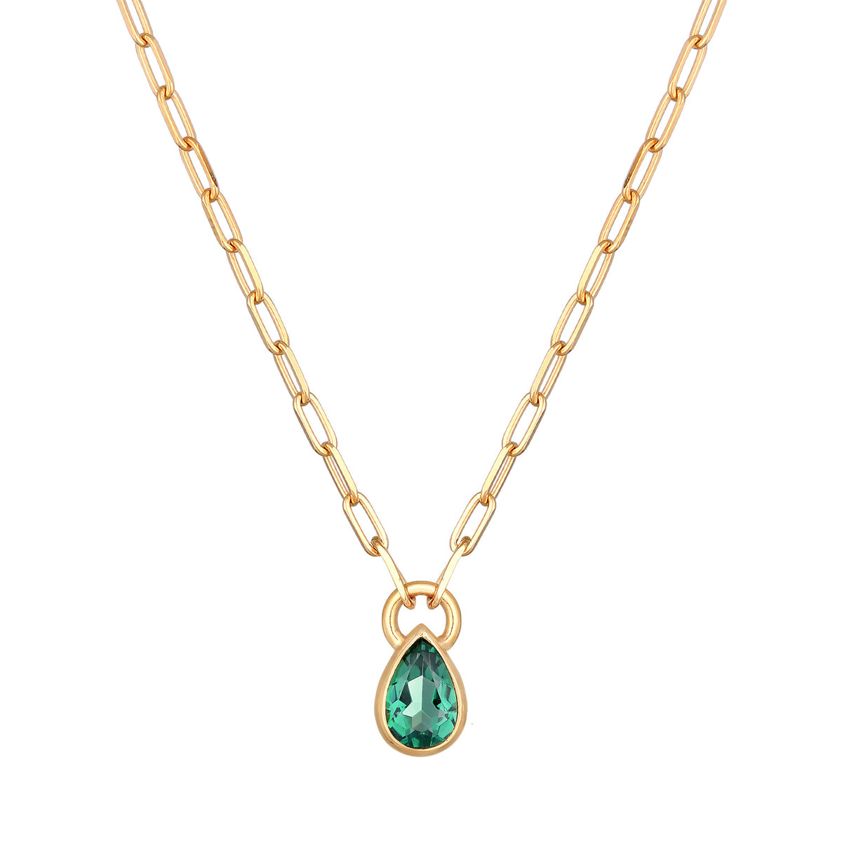 Gold - Elli PREMIUM | Glieder-Halskette Tropfen | Quarz (Grün) | 925er Sterling Silber