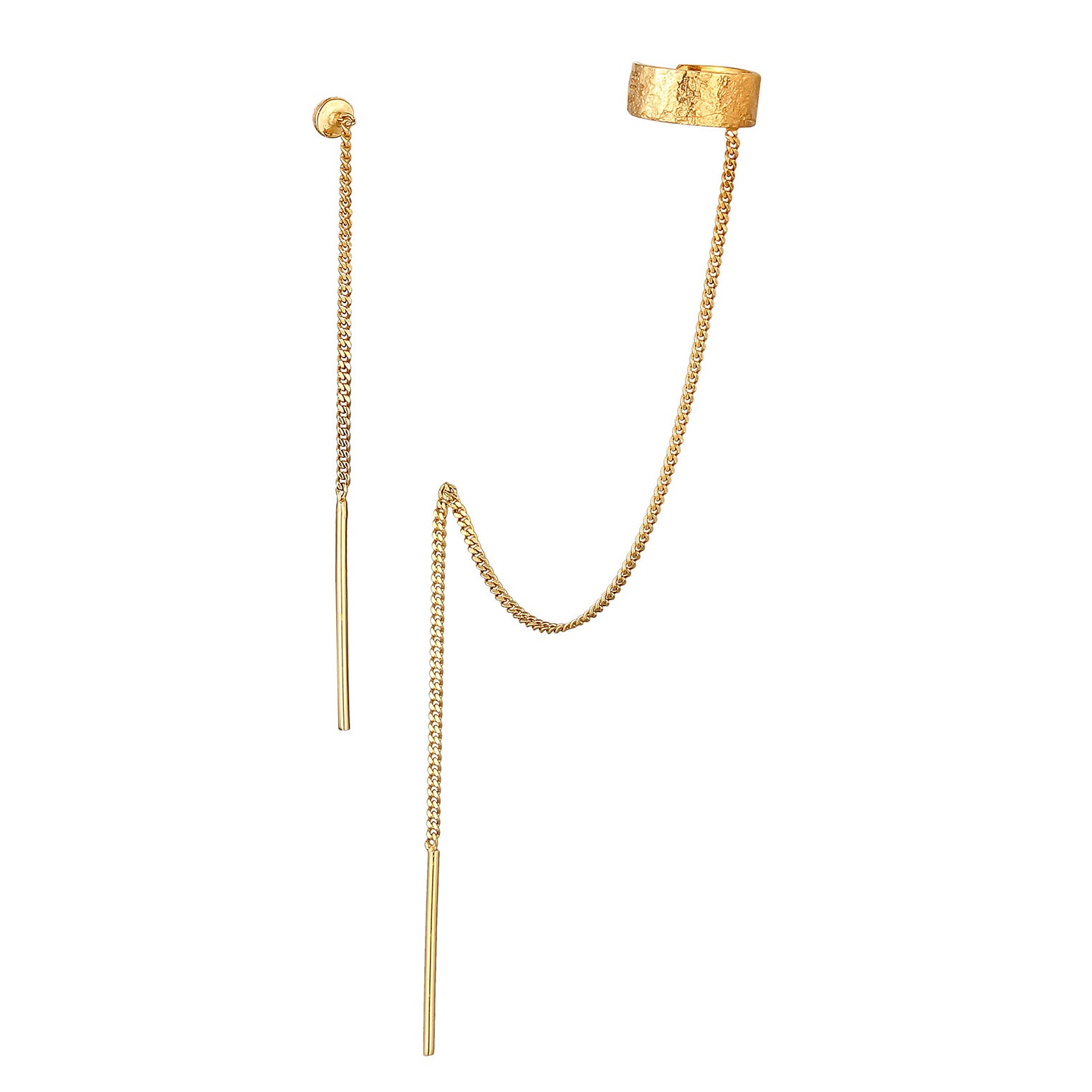 Gold - Elli | Ohrringset Earcuff Kette | 925er Sterling Silber vergoldet