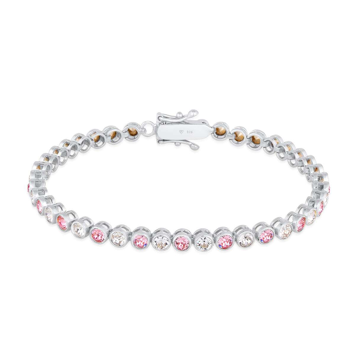Silber - Elli PREMIUM | Tennisarmband | Kristalle (Weiß & Rosa) | 925er Sterling Silber