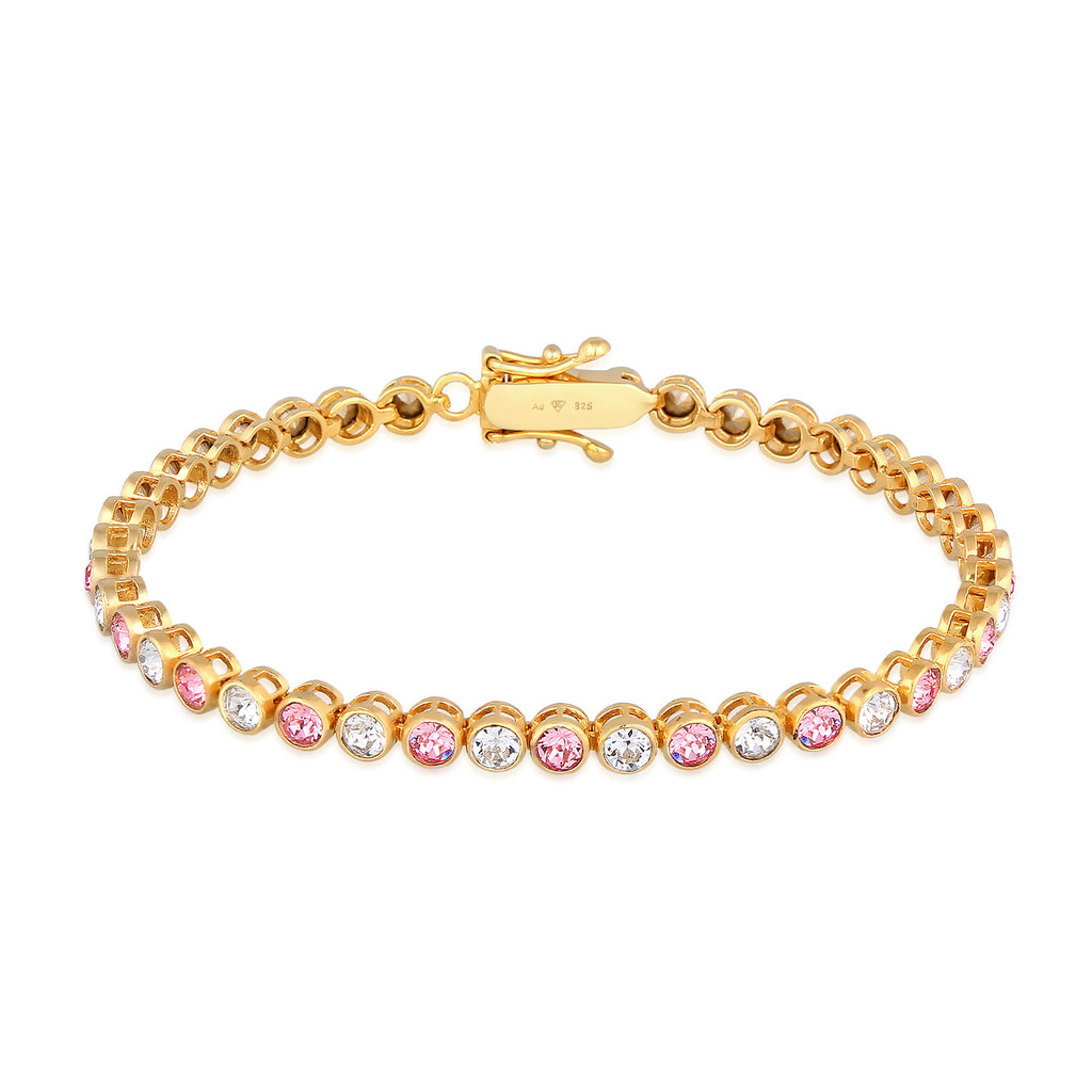 Gold - Elli PREMIUM | Tennisarmband | Kristalle (Weiß & Rosa) | 925er Sterling Silber