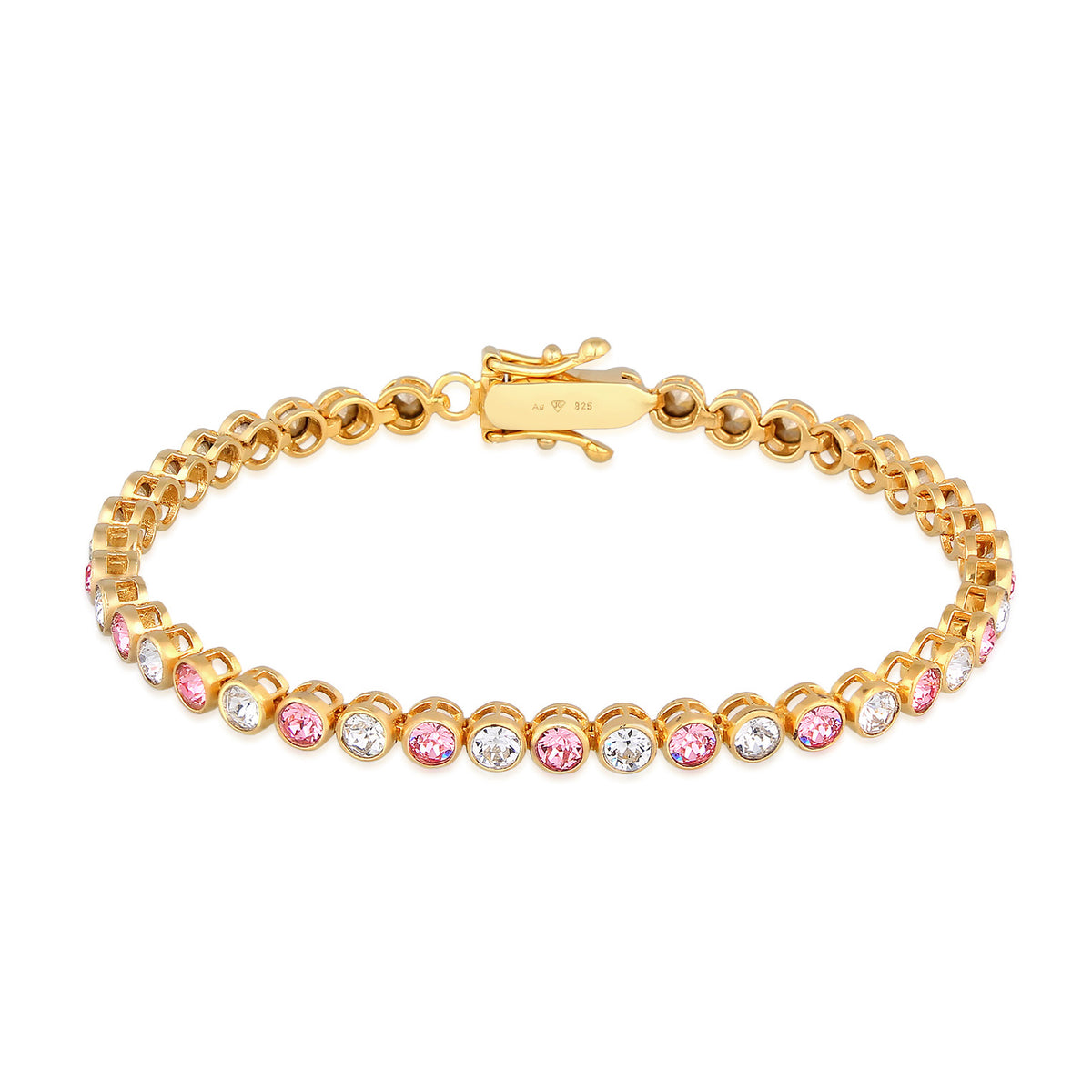 Gold - Elli PREMIUM | Tennisarmband | Kristalle (Weiß & Rosa) | 925er Sterling Silber